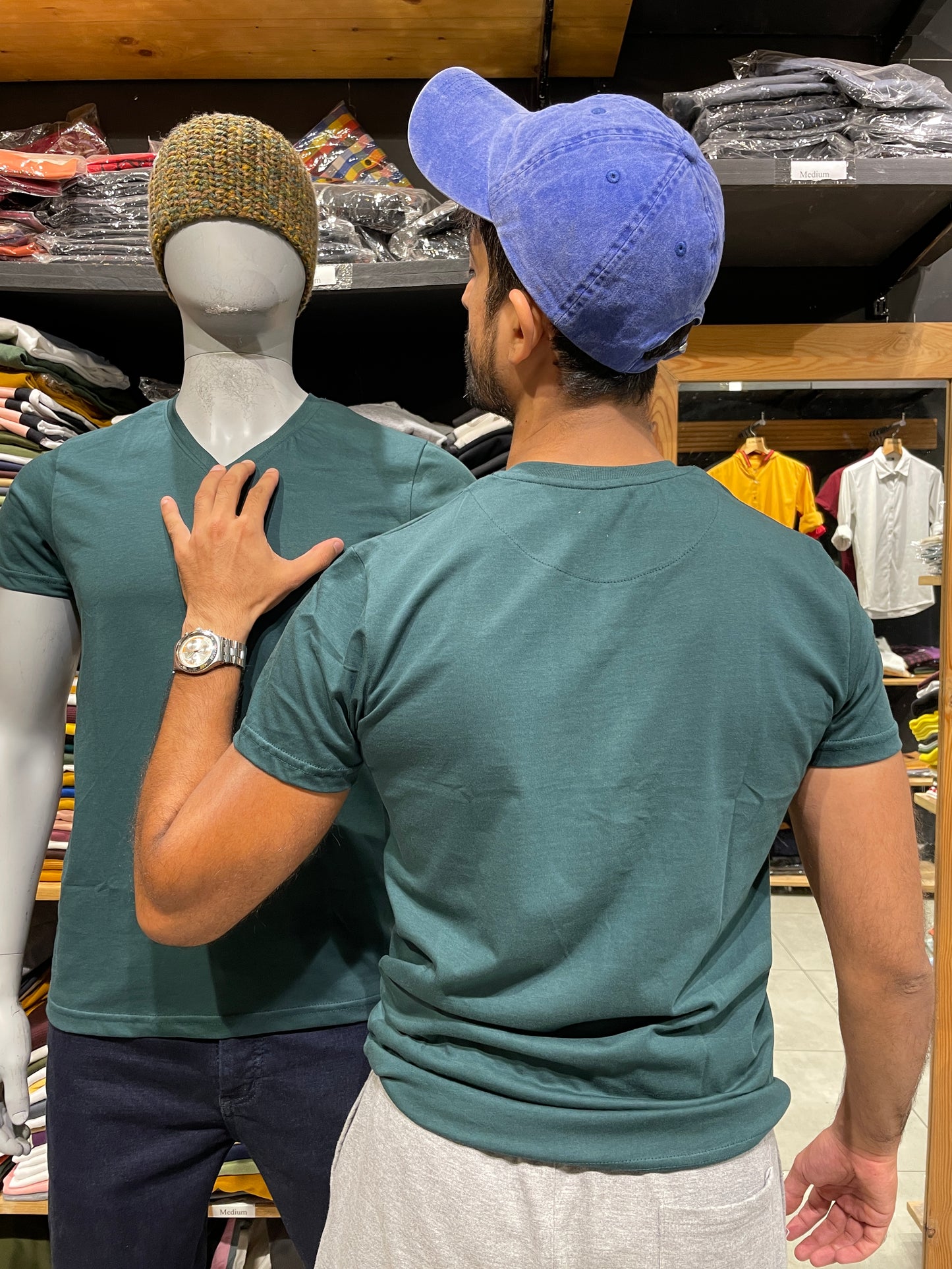 Forest Green V Neck Basic Tshirt
