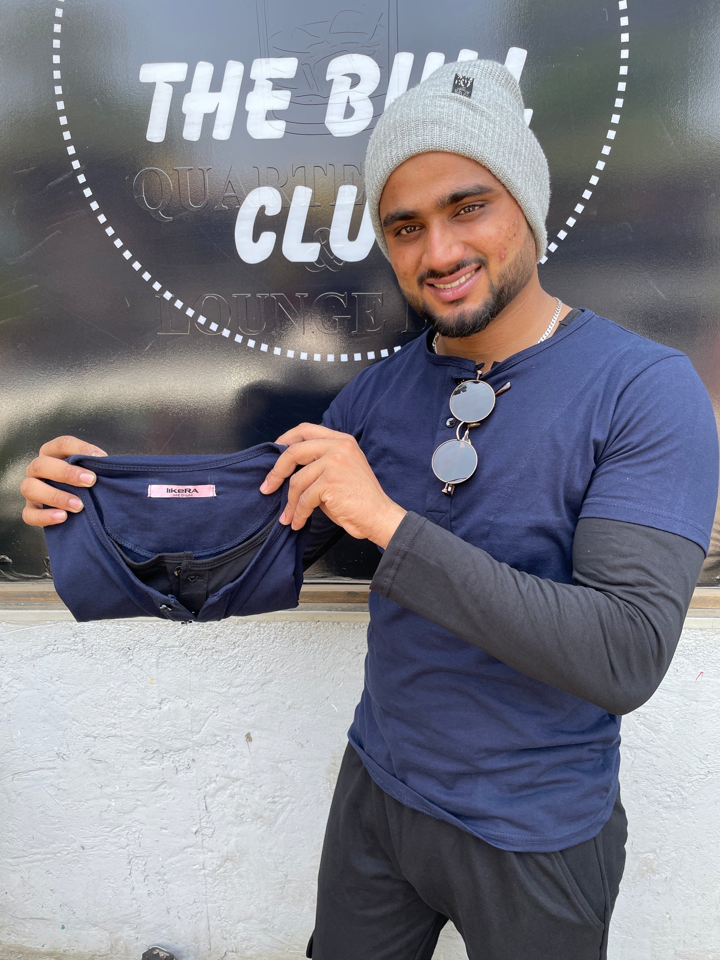 Navy/Black Double Placket Henley