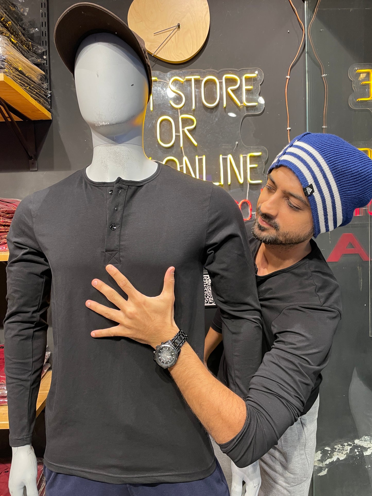Black Stretchable Henley