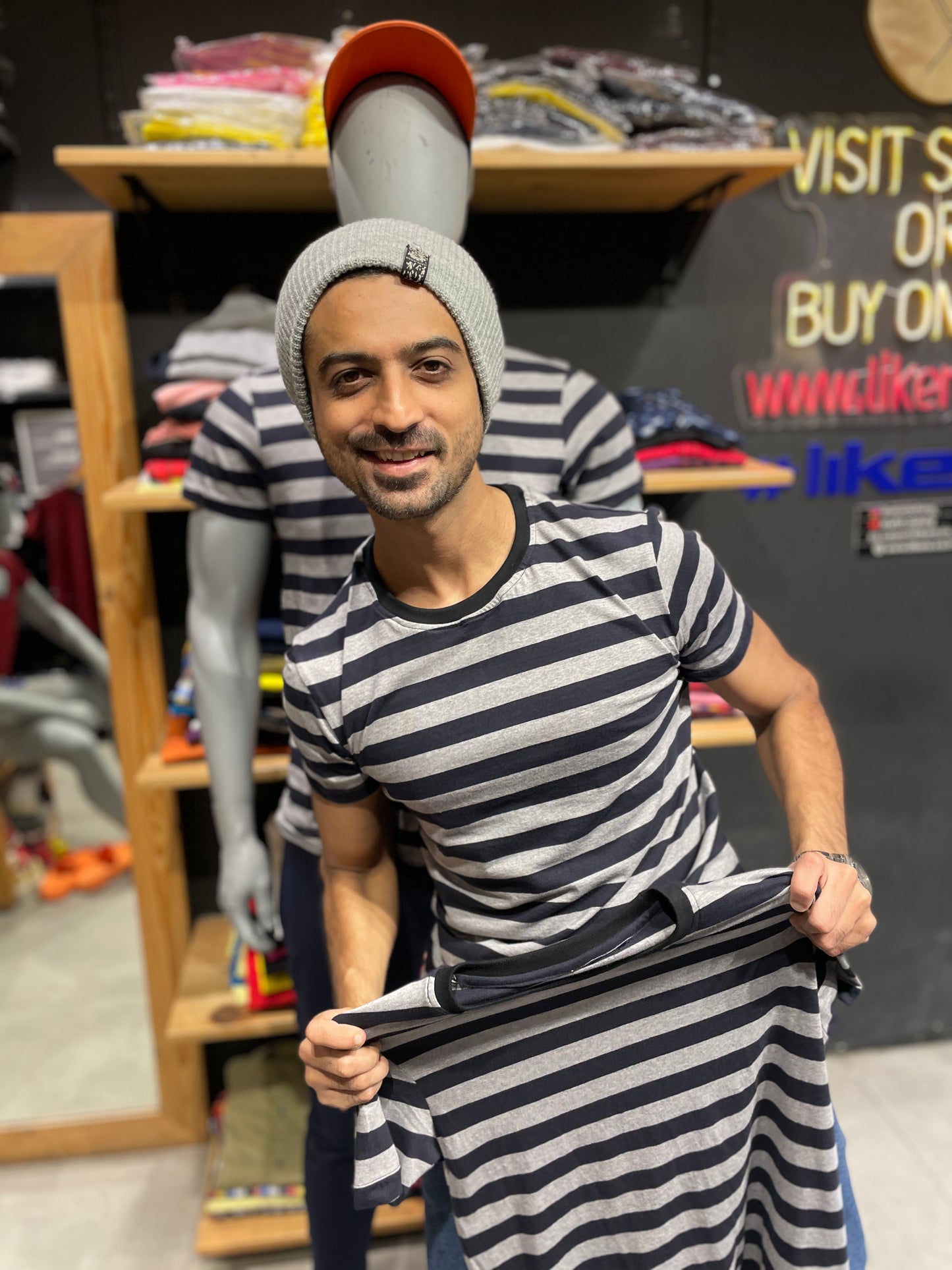 Navy/Grey Striped Tshirt