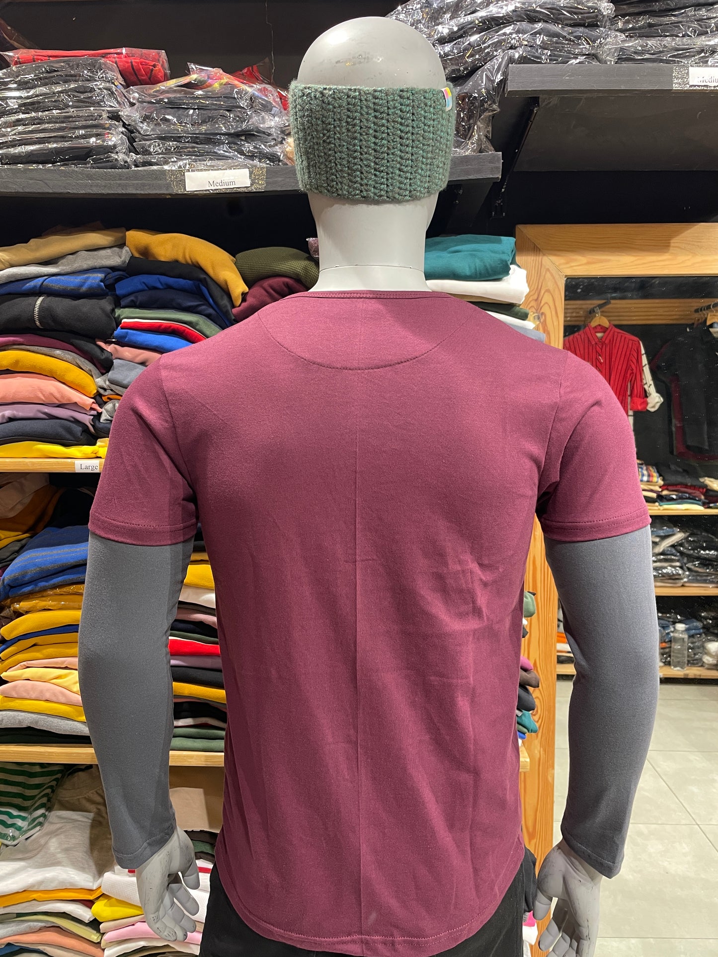 Burgundy / Steel Grey Double Placket Doc Sleeves Henley