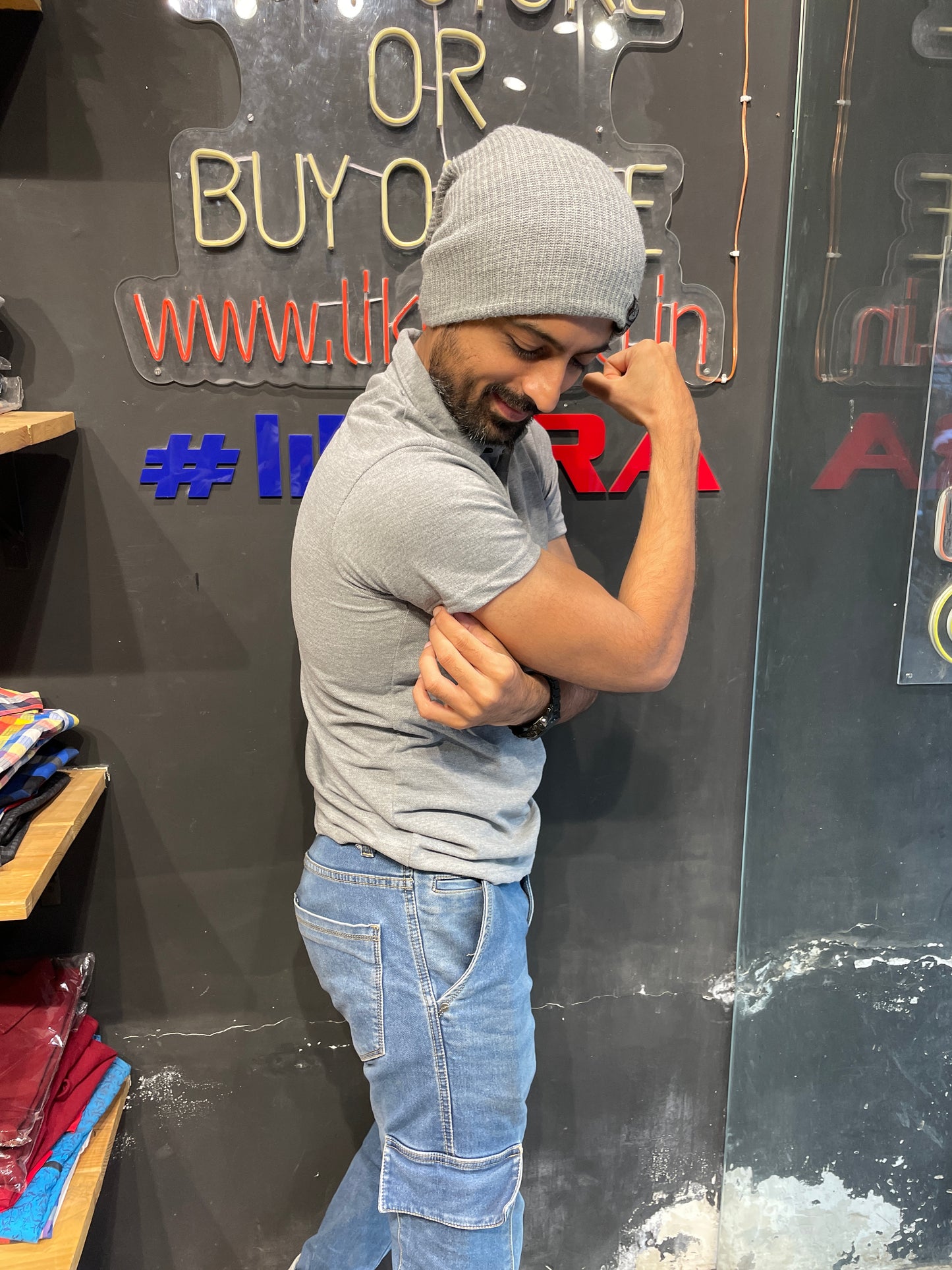 Grey Melange Small Collar Tee