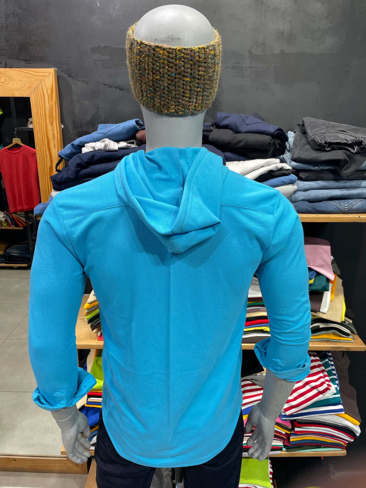 Blue Hooded Shirt with Drawstrings
