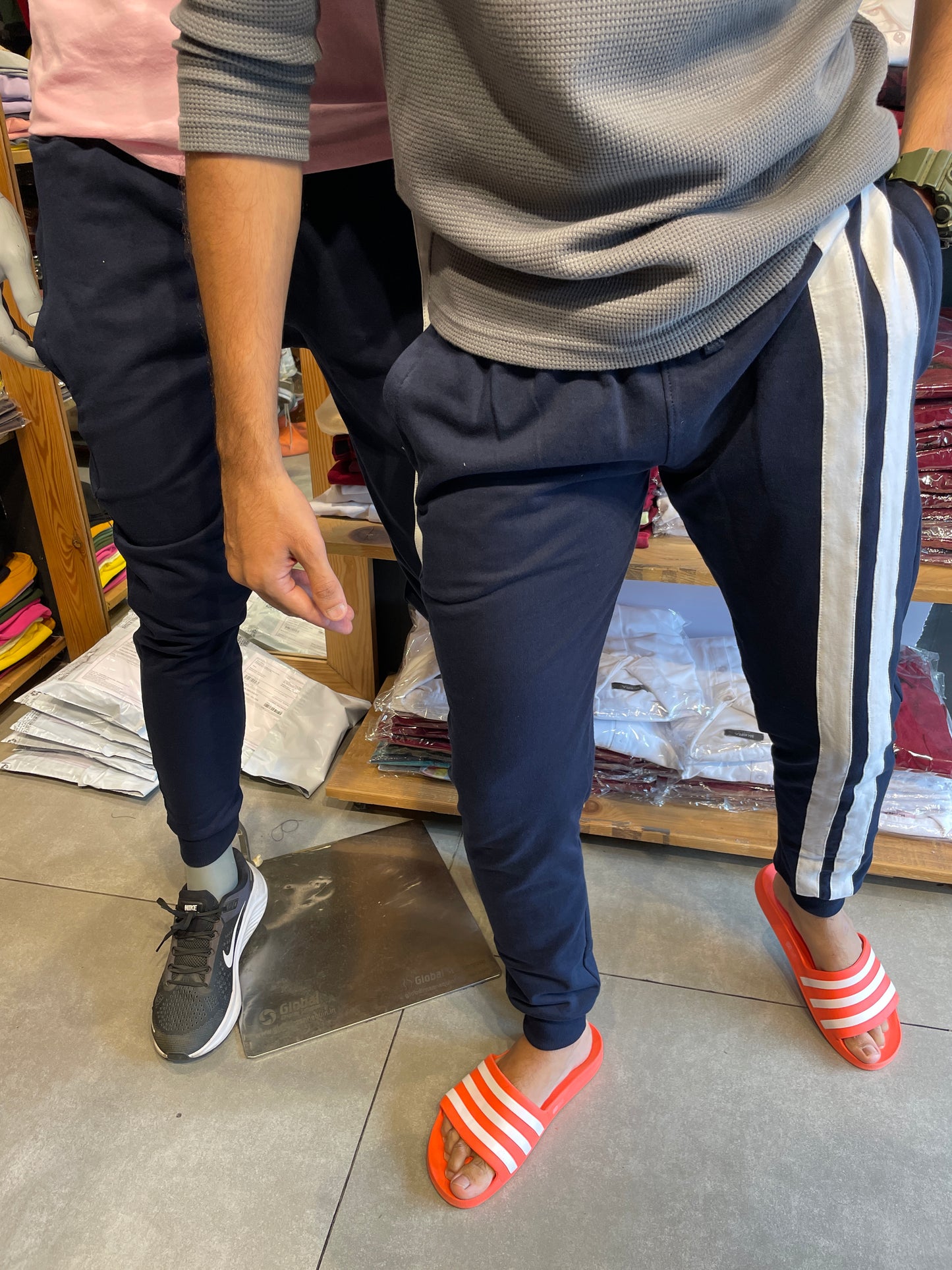 Navy Joggers with Front Double Lines