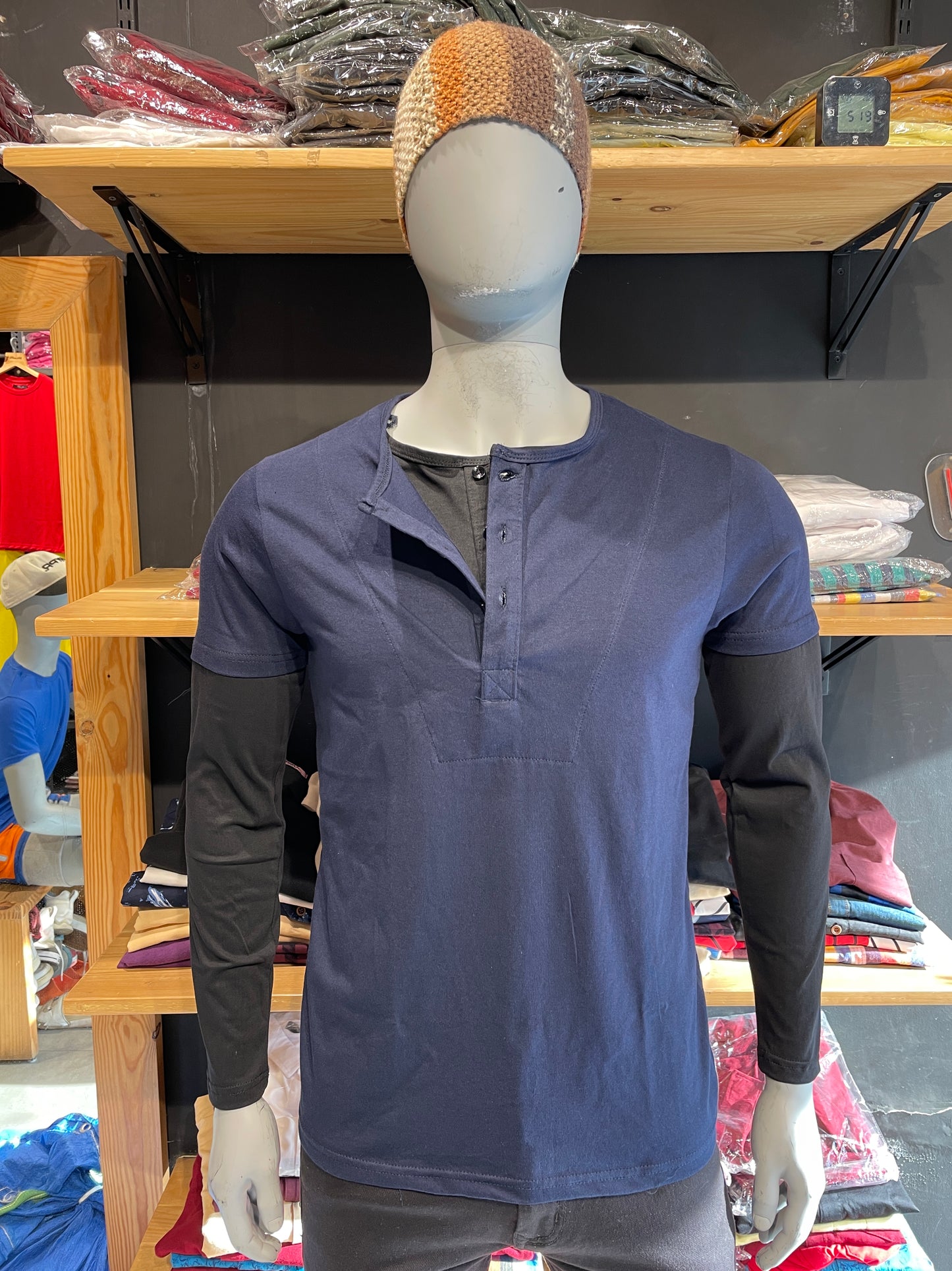 Navy/Black Double Placket Henley