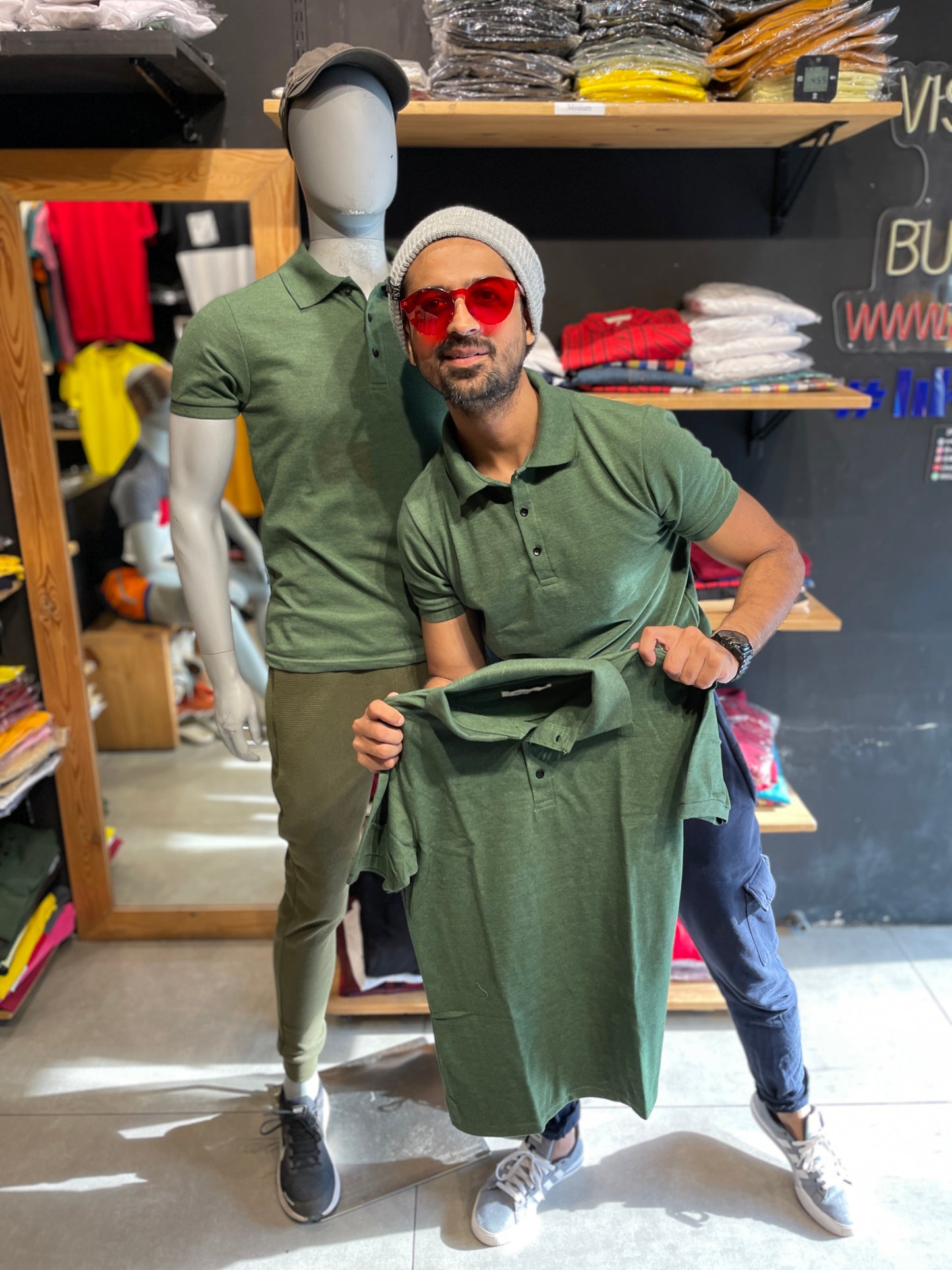 Green Melange Polo Tshirt