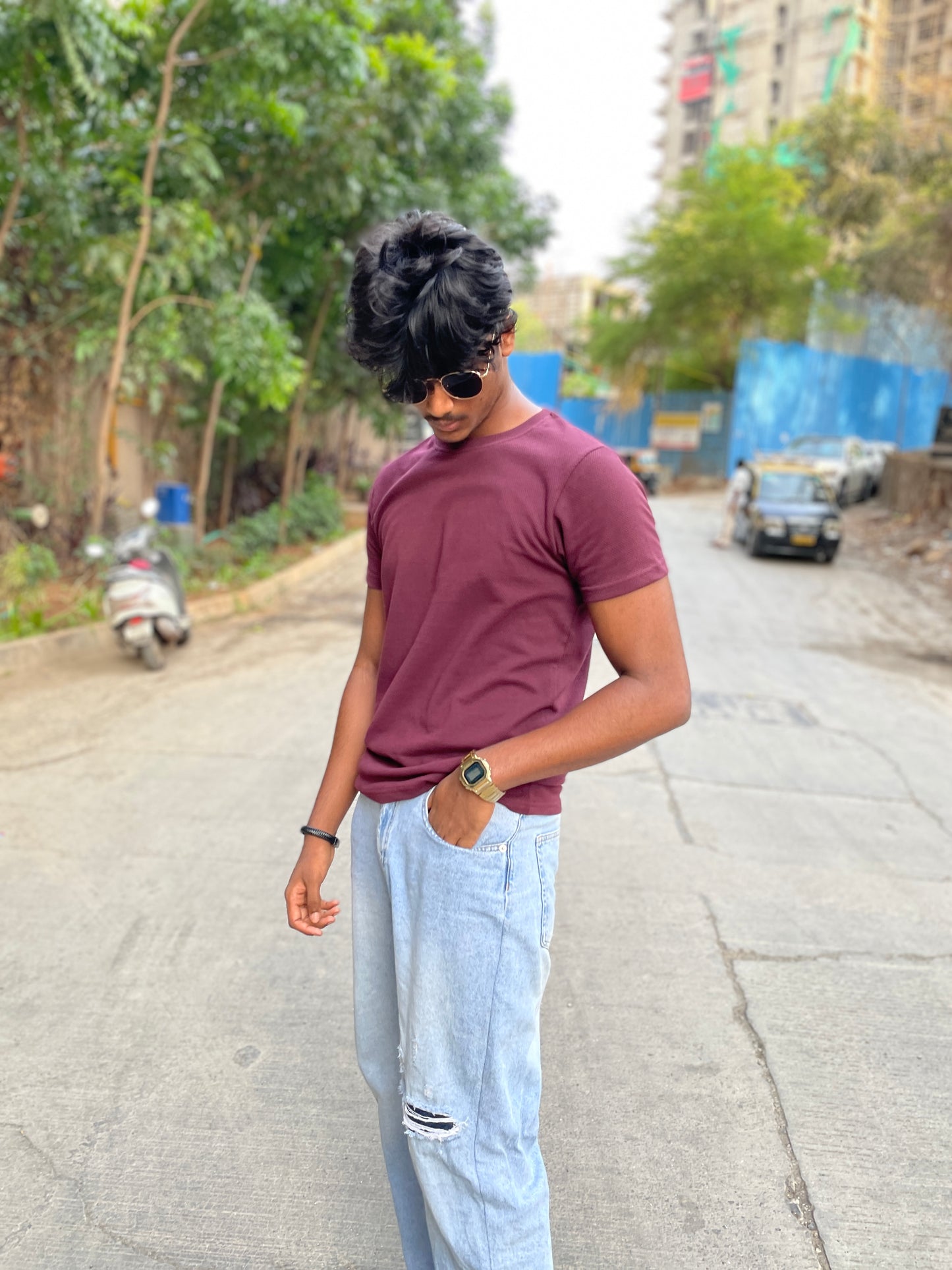 Burgundy Popcorn Fabric Basic Tee