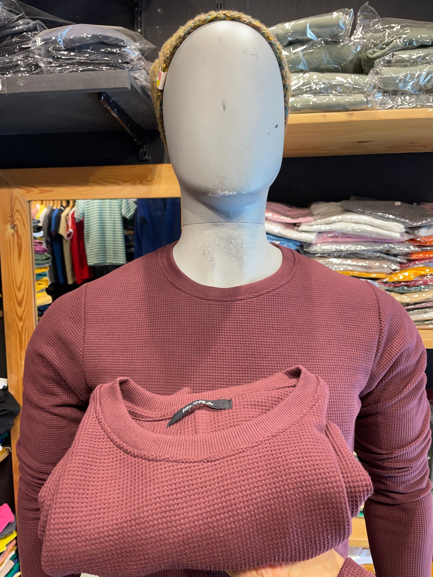 Burgundy Waffle Basic Tee