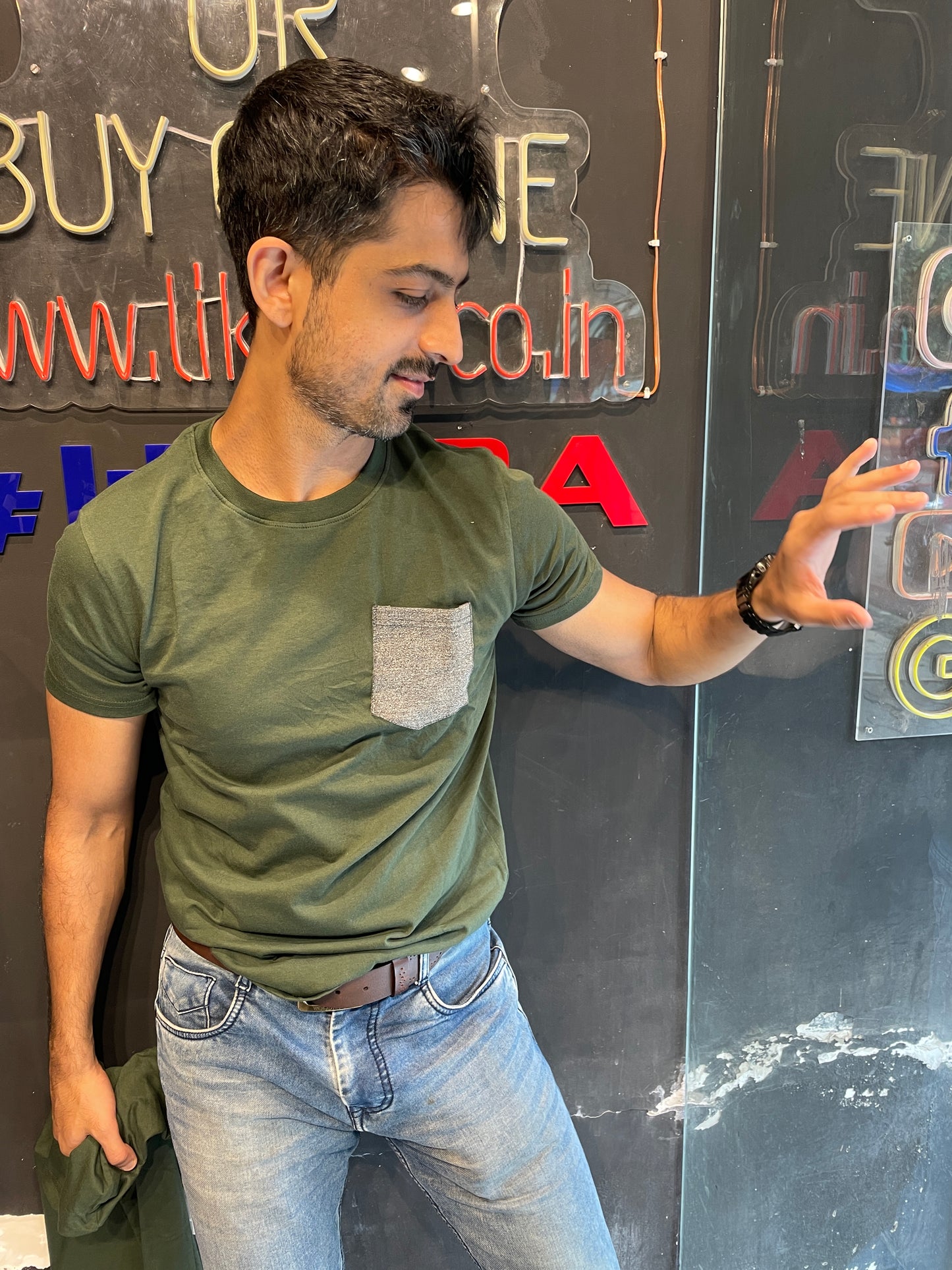 Olive Denim Pocket Tee