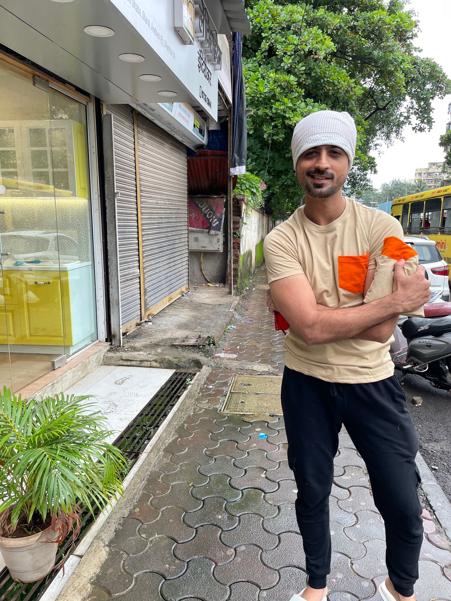 Beige Orange Pocket Tee