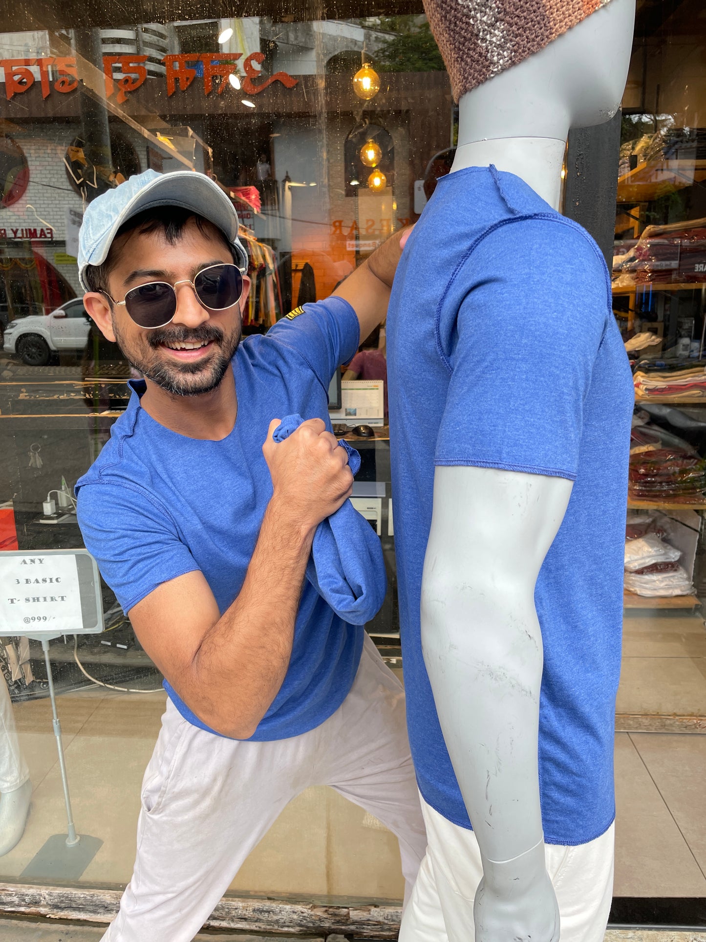 Royal Blue Melange Patch on Left Sleeves Tee