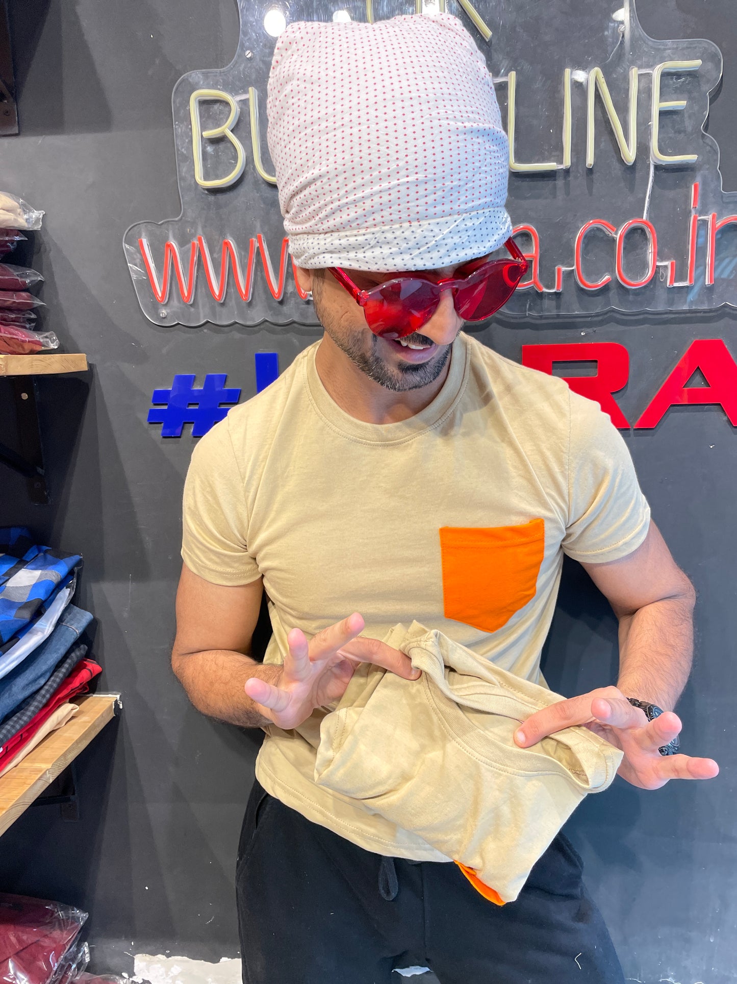 Beige Orange Pocket Tee