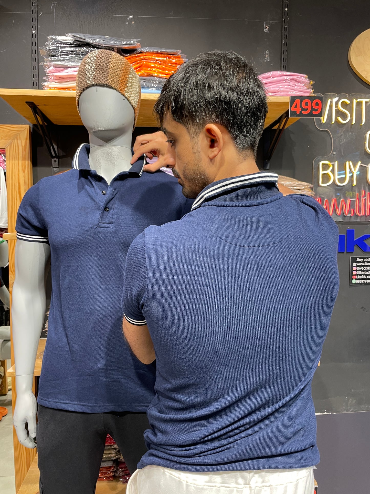 Navy Polo Tee with White Tipping