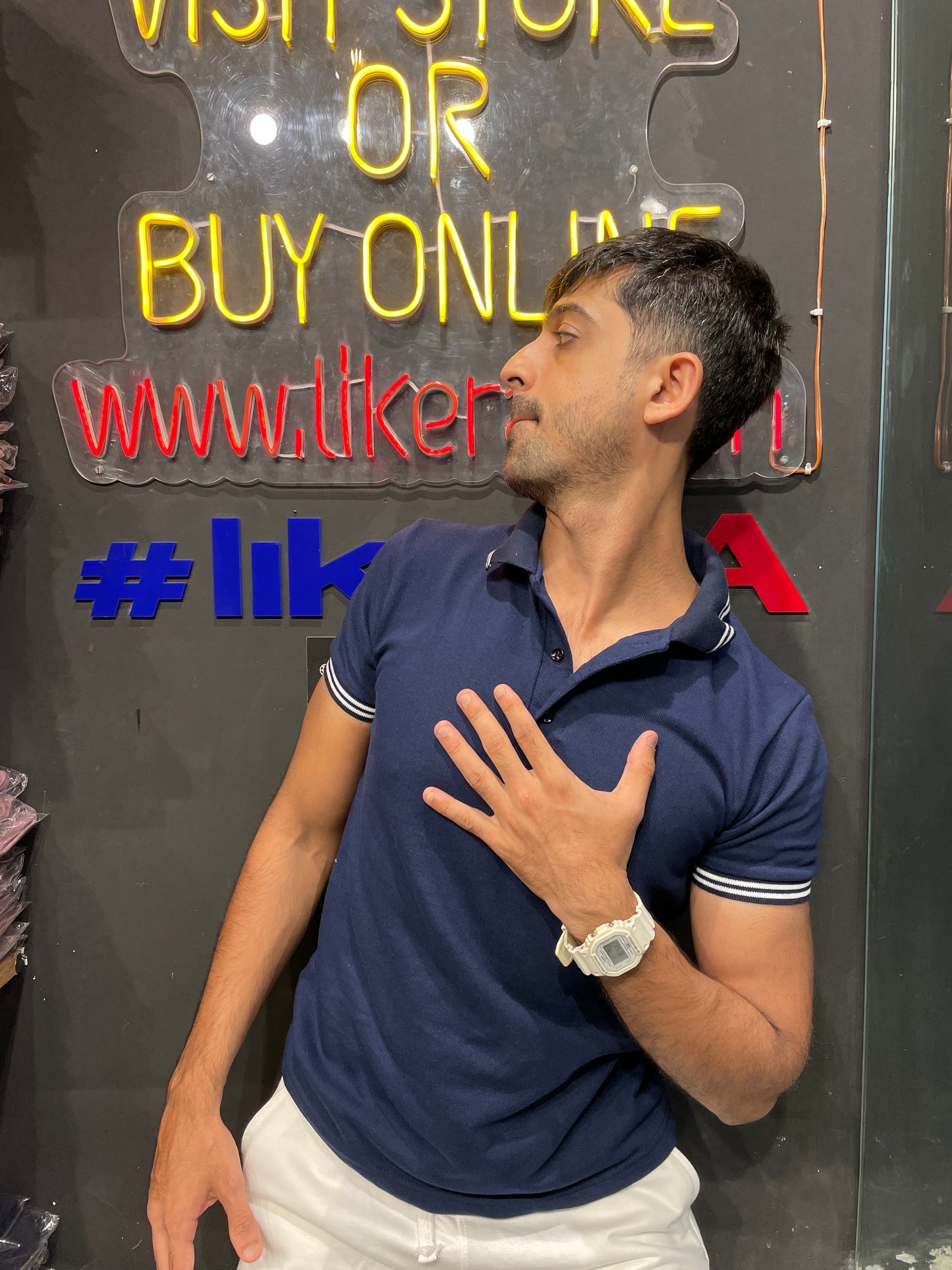 Navy Polo Tee with White Tipping