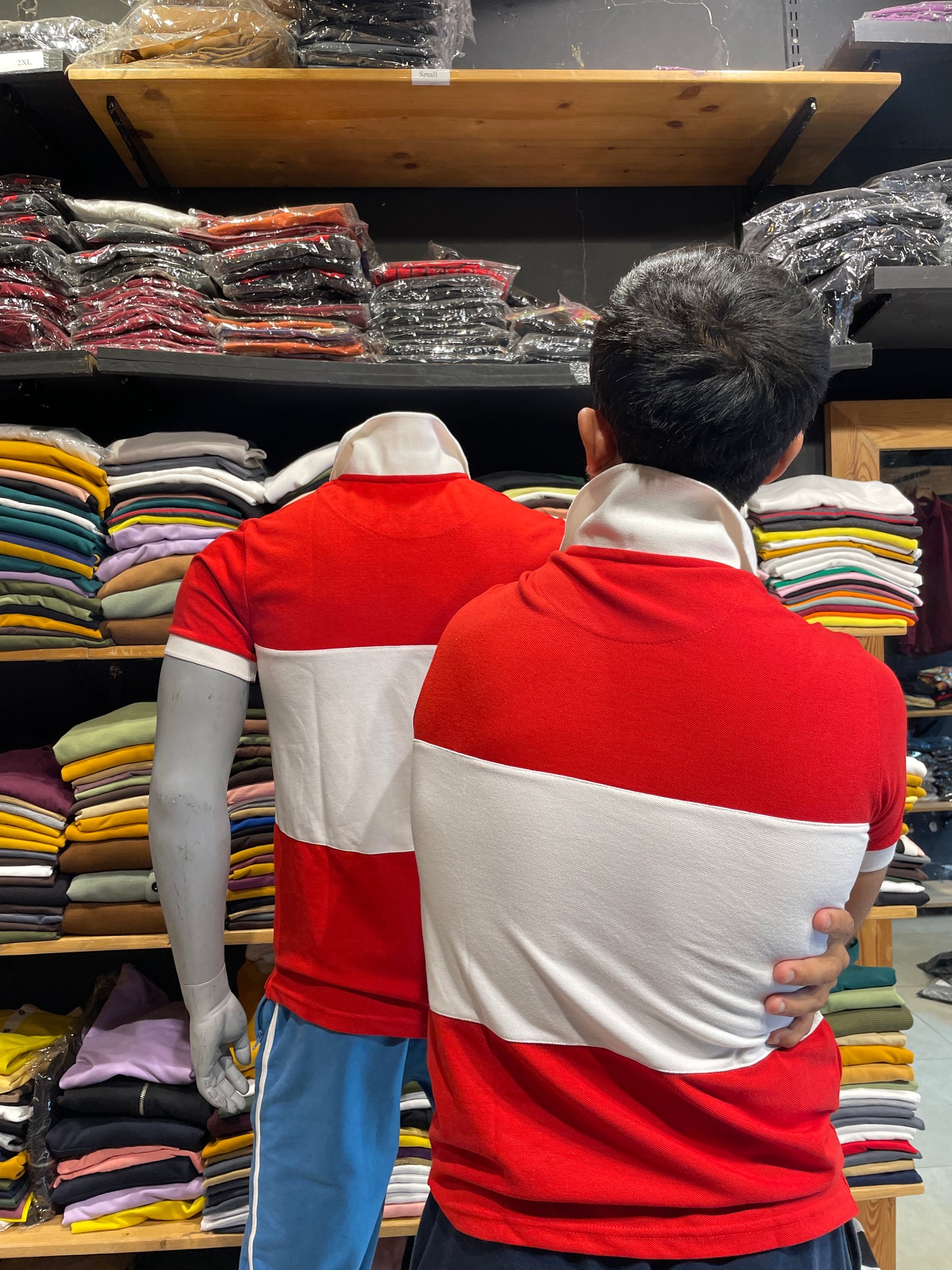 Red / White Colour Block Polo Tshirt