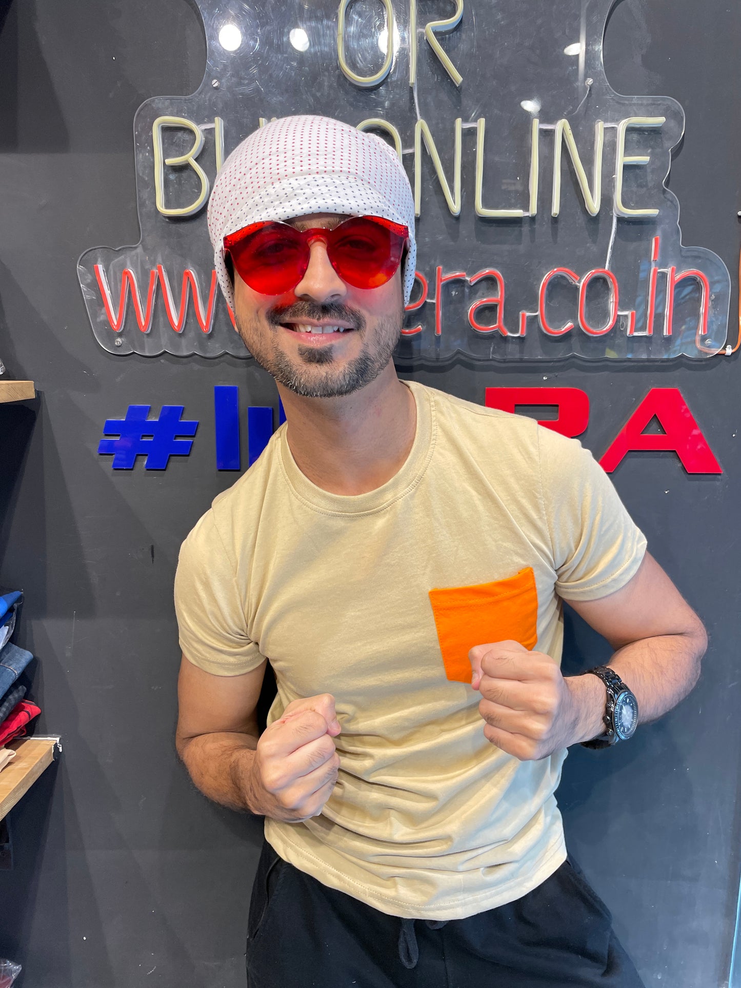 Beige Orange Pocket Tee