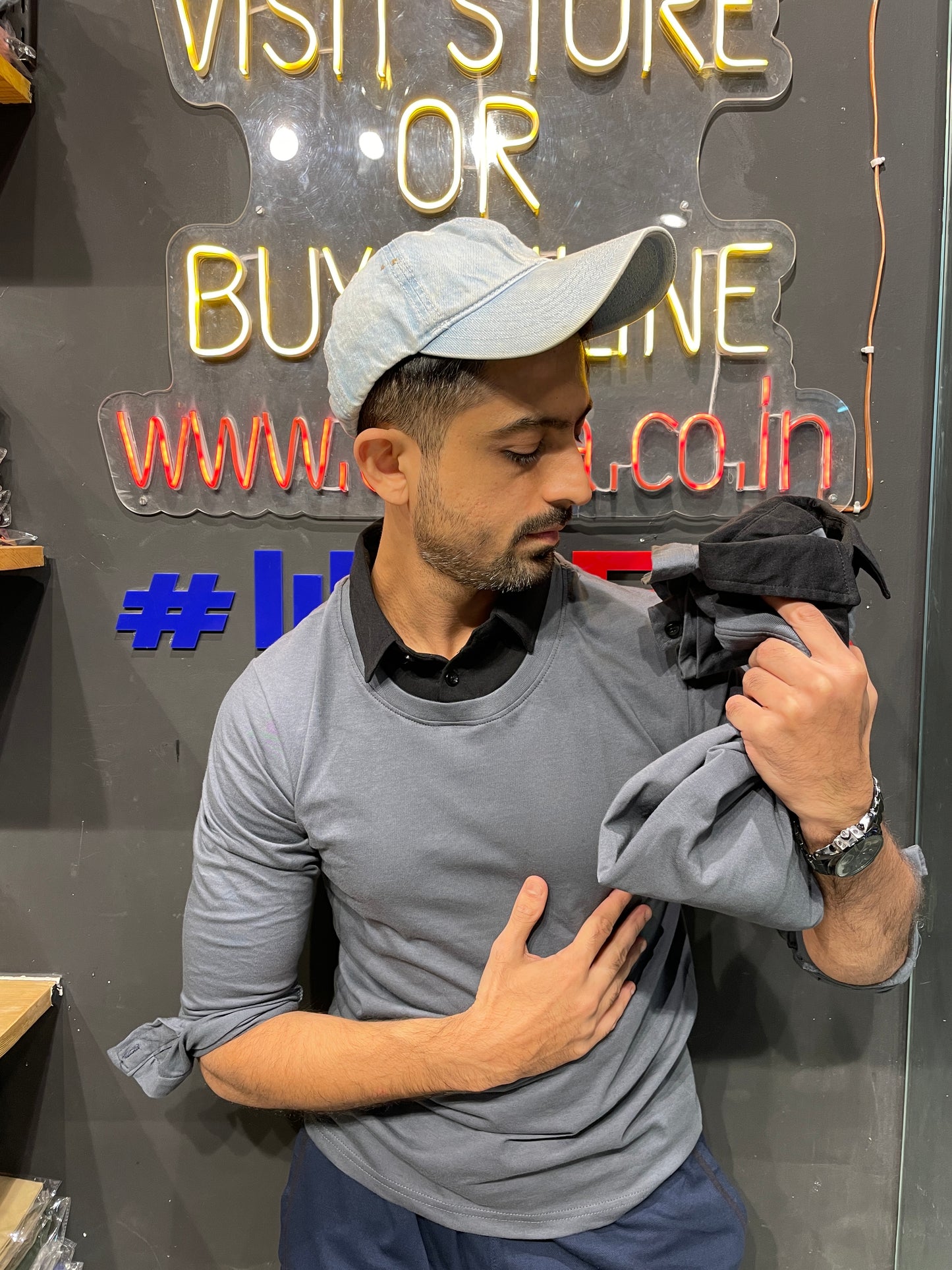 Steel Grey/Black Pull Over Type Collar Tee