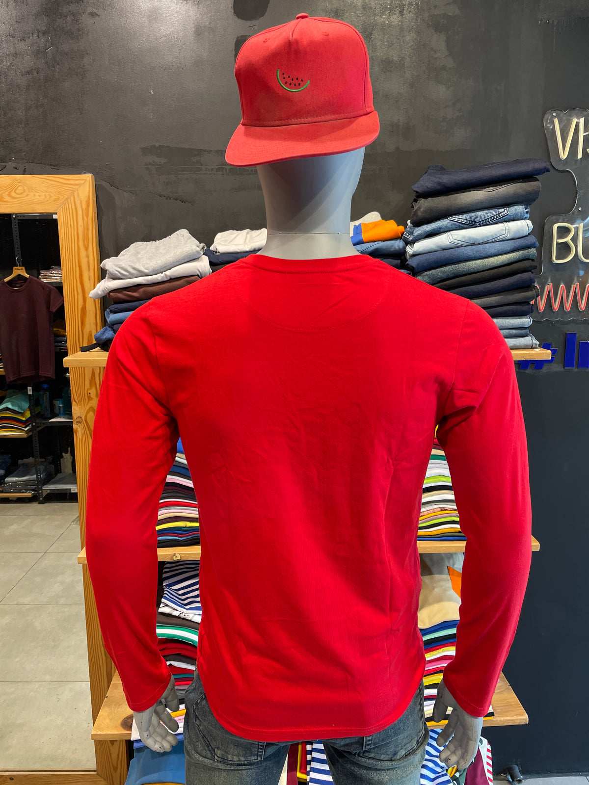 Red Basic V Neck Full Sleeves Tshirt