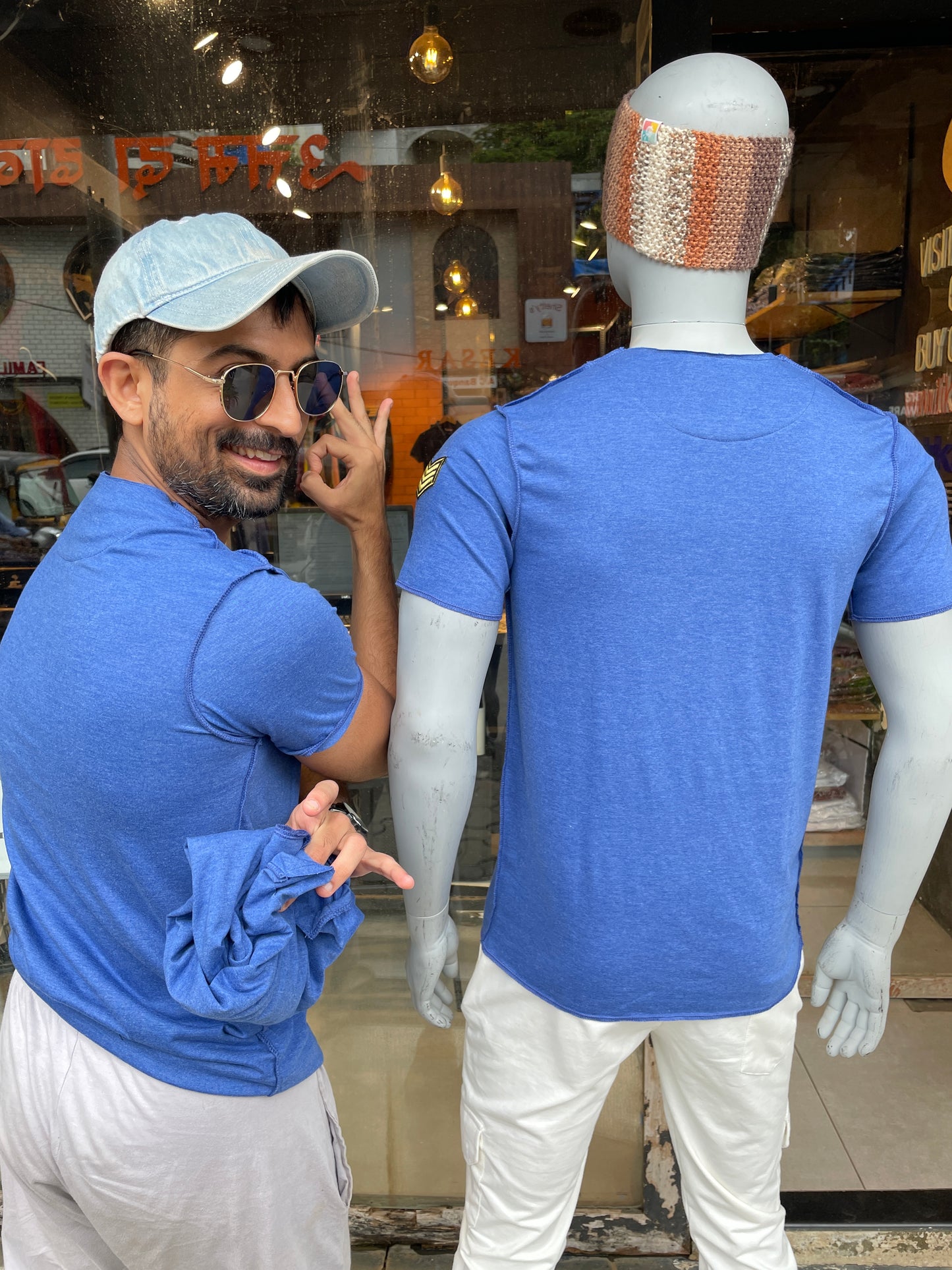 Royal Blue Melange Patch on Left Sleeves Tee