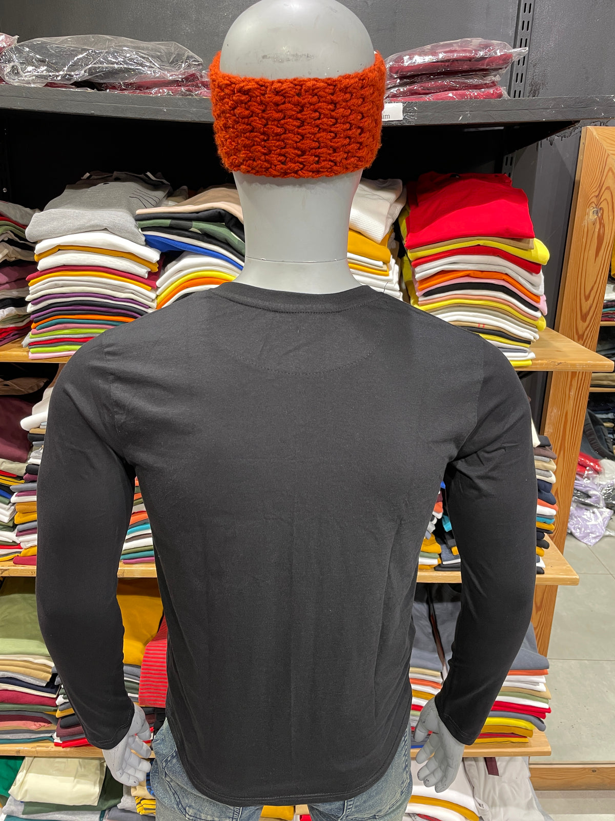 Black V Neck Full Sleeves Tshirt