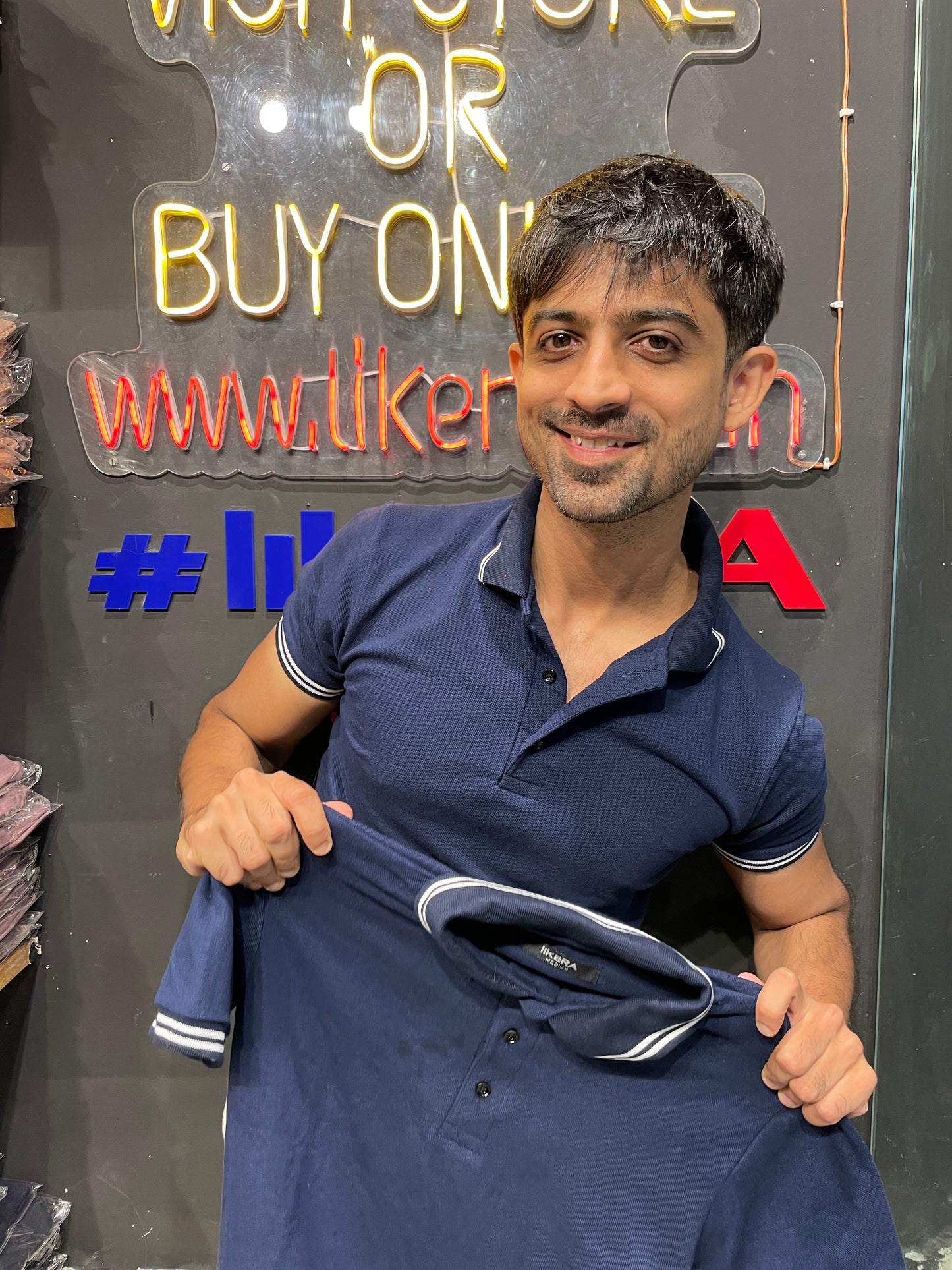 Navy Polo Tee with White Tipping