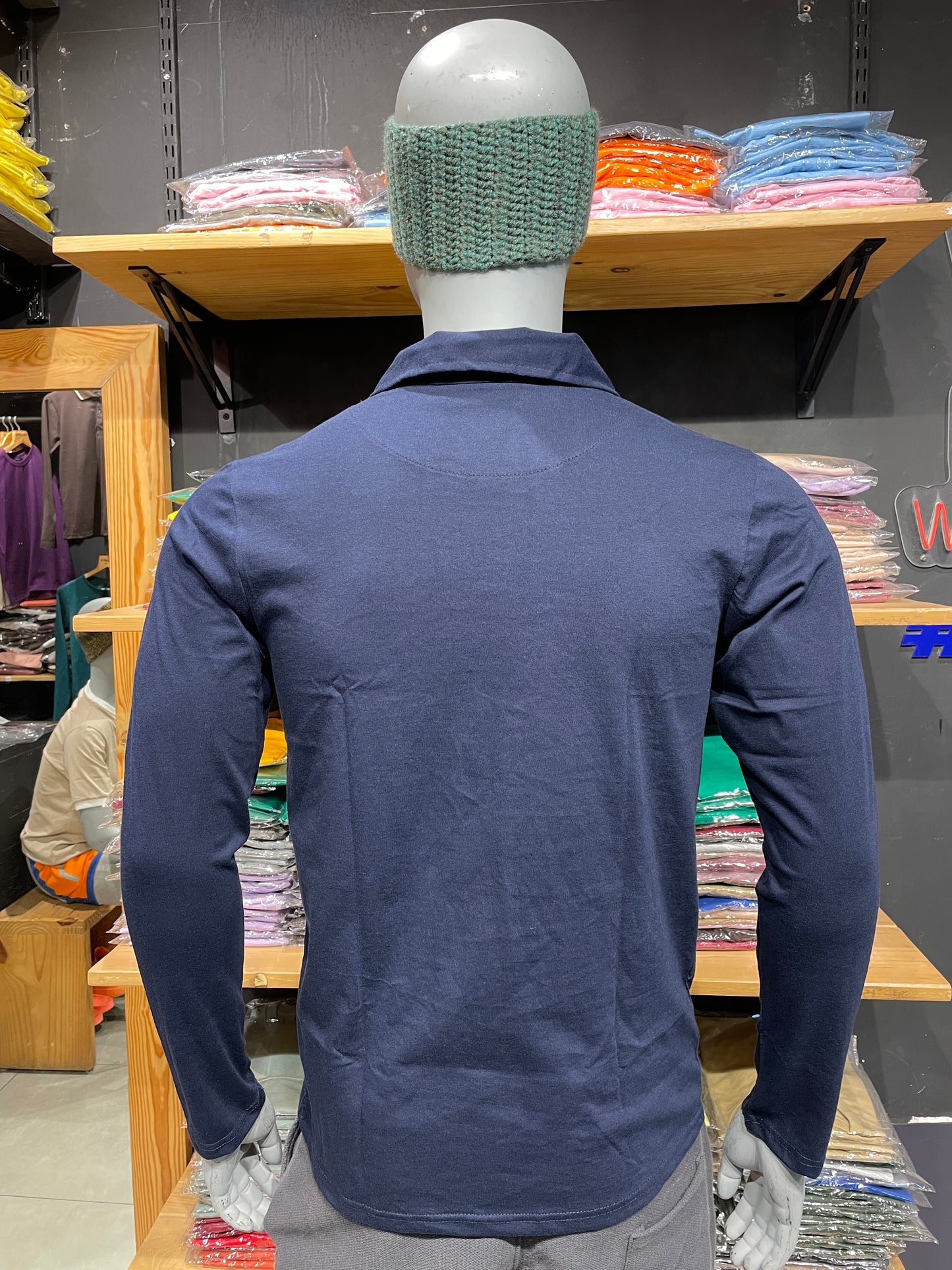 Navy Full Sleeves Collar Tshirt