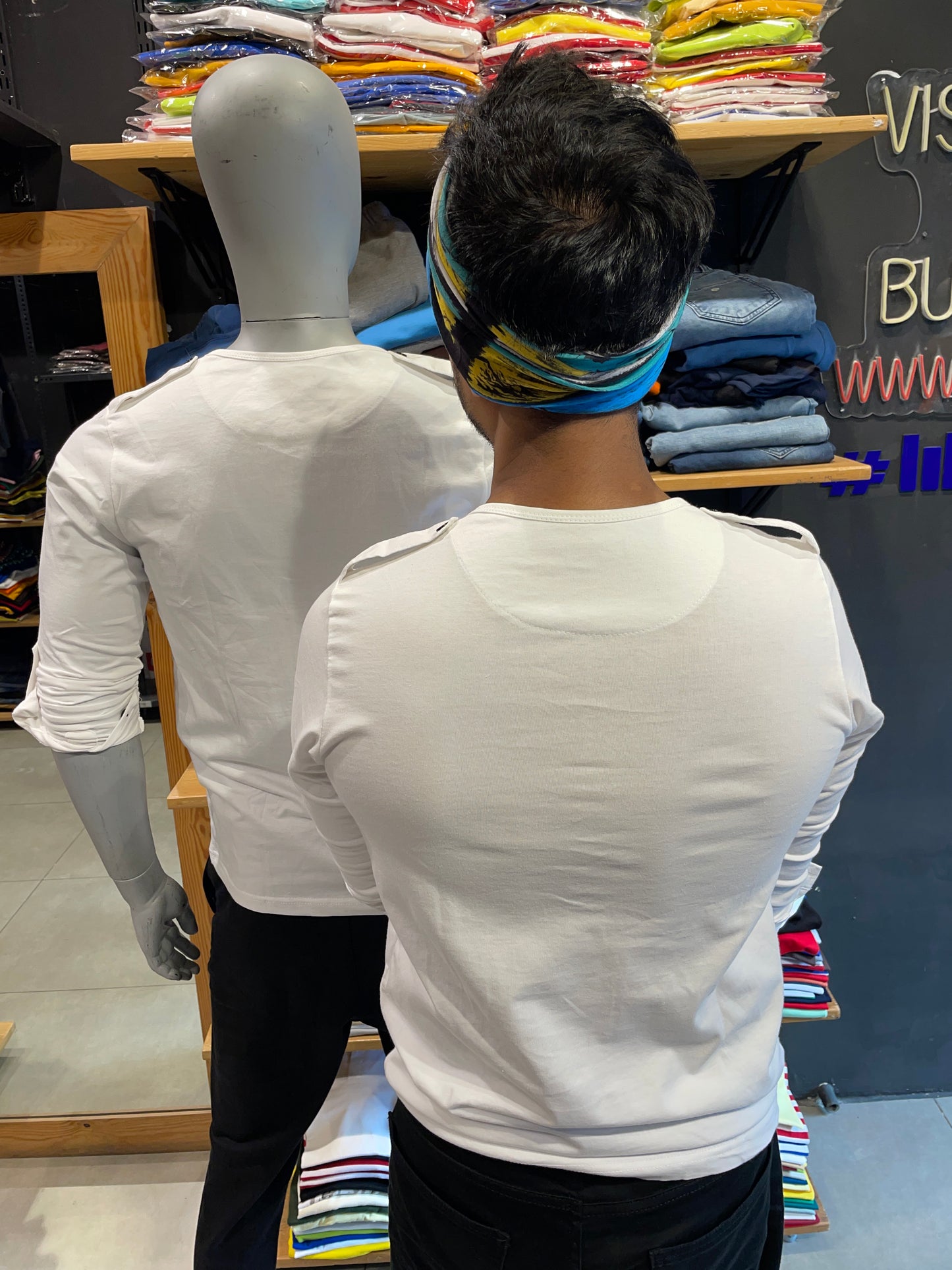 White Henley with Shoulder Loops