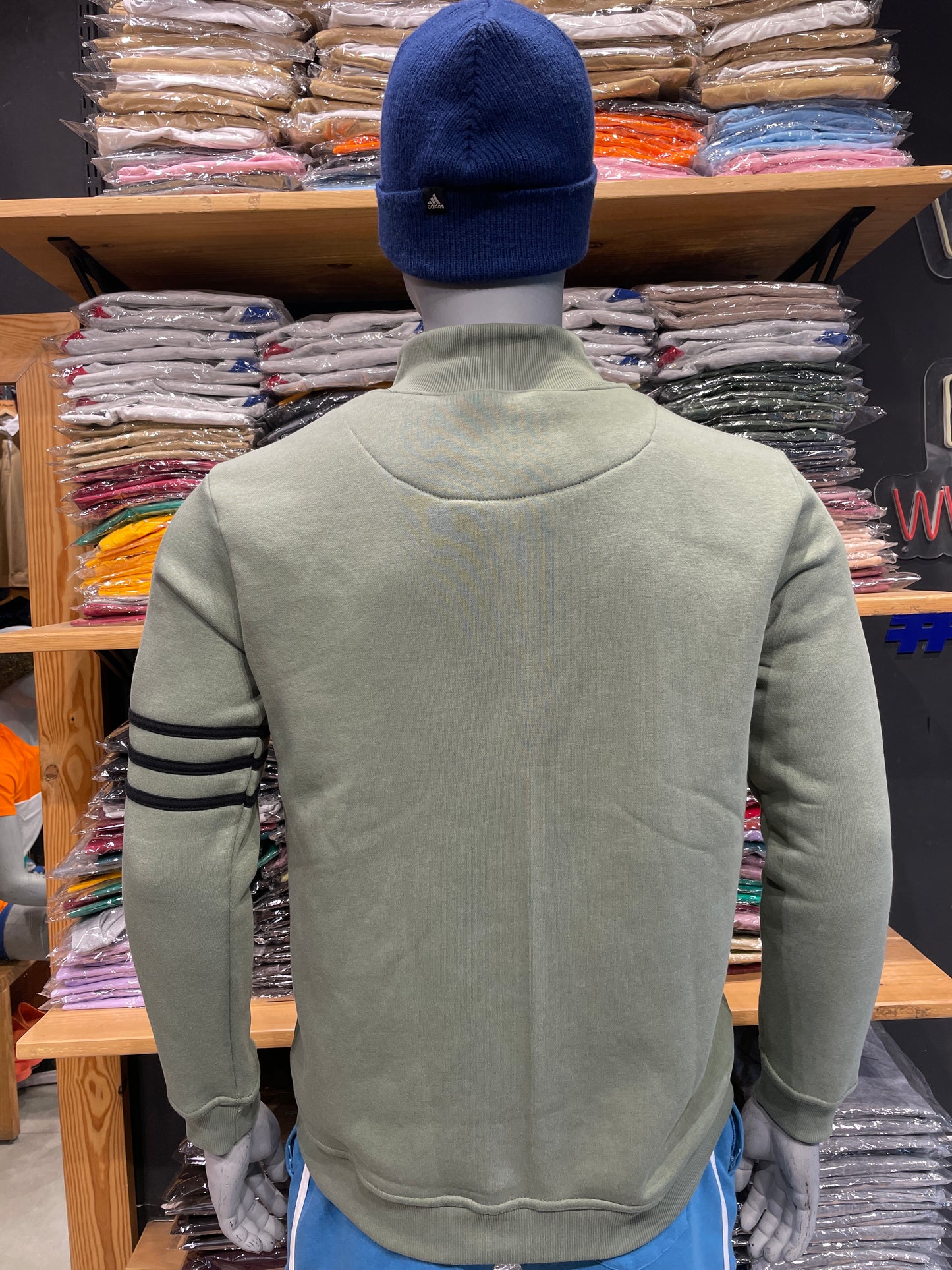 Smoke Green High Neck Jacket with Three Lines