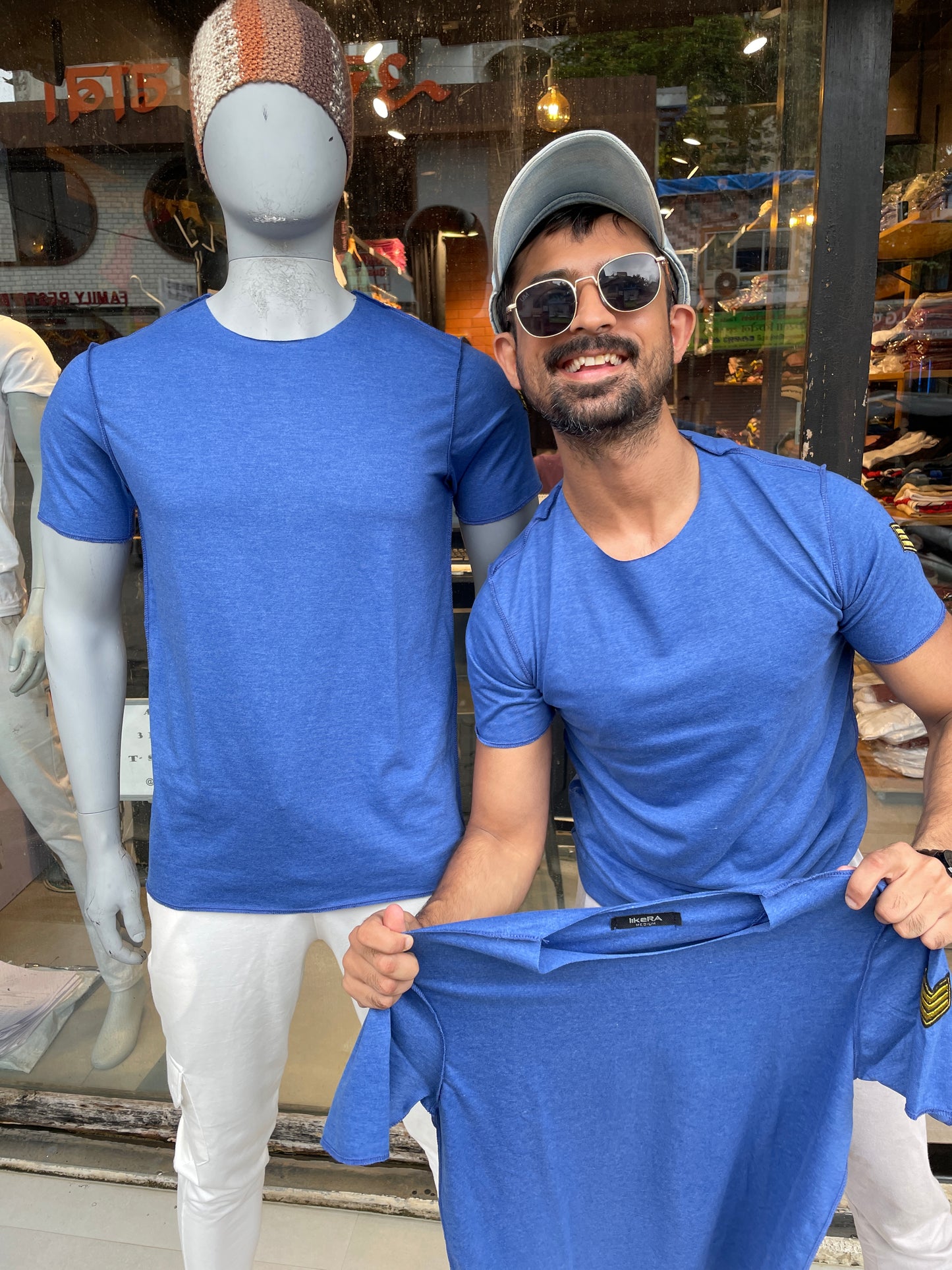 Royal Blue Melange Patch on Left Sleeves Tee