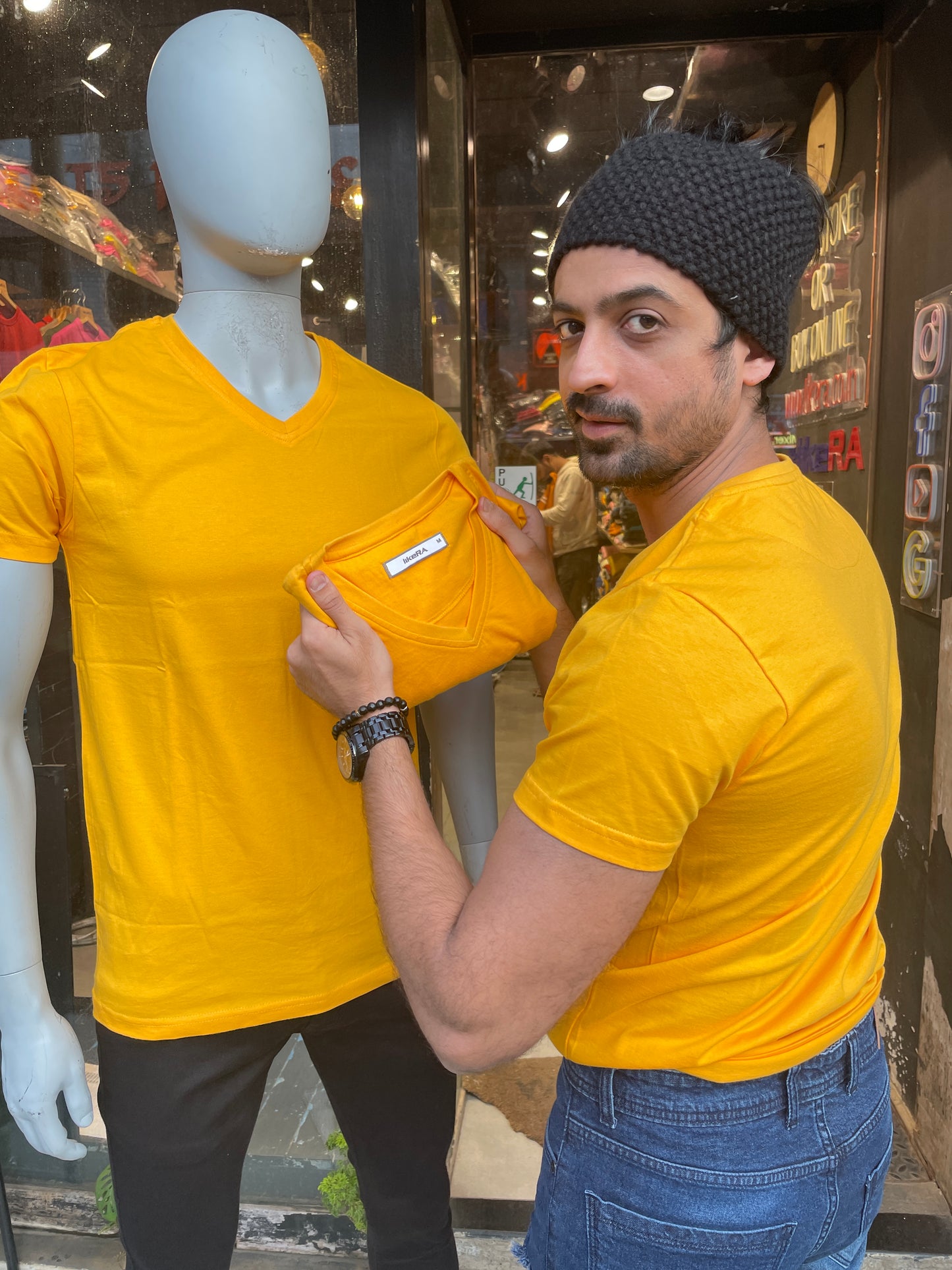 Gold V neck Basic Tshirt (Use BASIC999 coupon code for three qty or above)