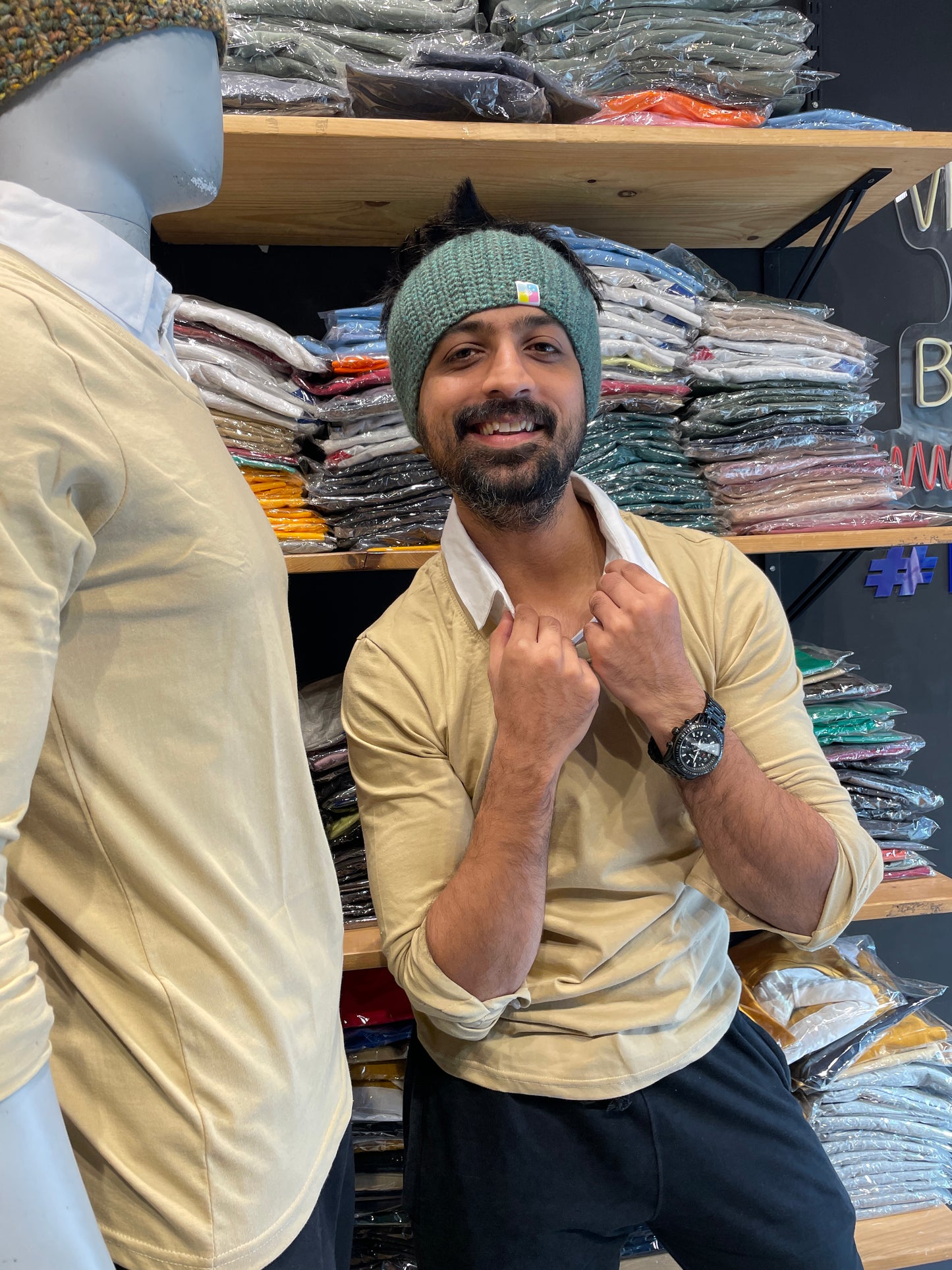 Beige Pull Over Type Collar Tee