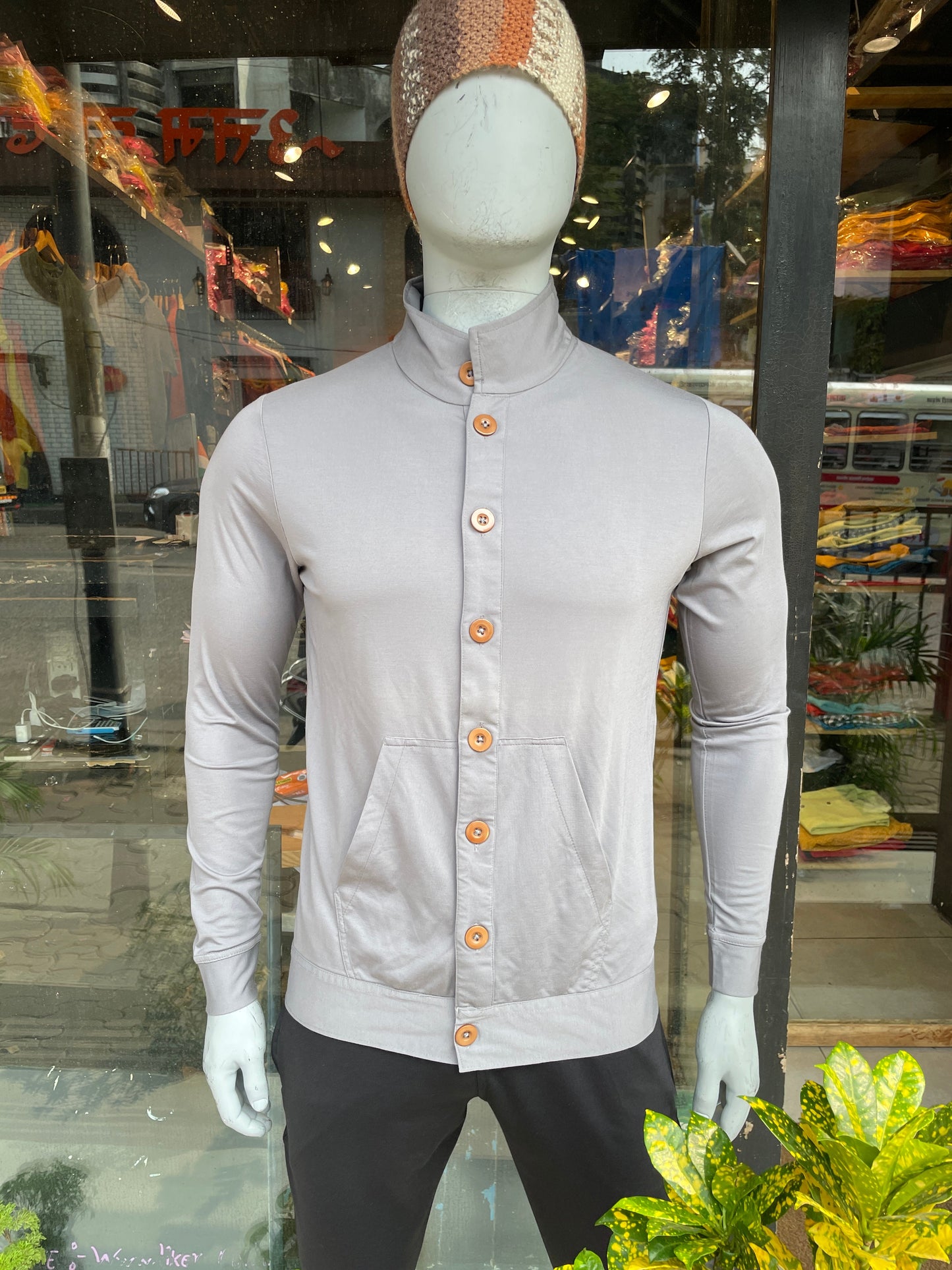 Grey Jacket With Front Buttons Jacket