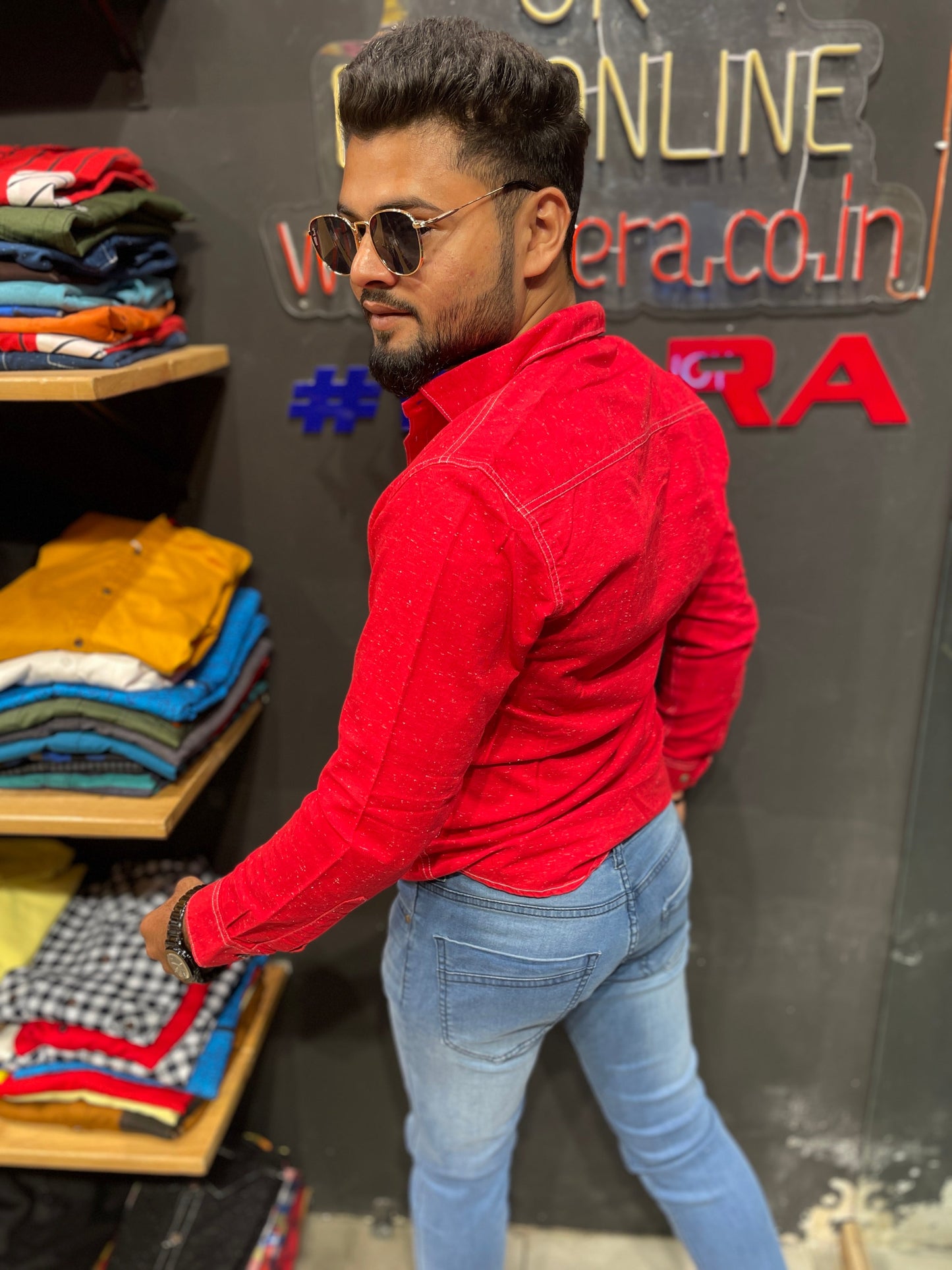 Red Plain Dotted Shirt