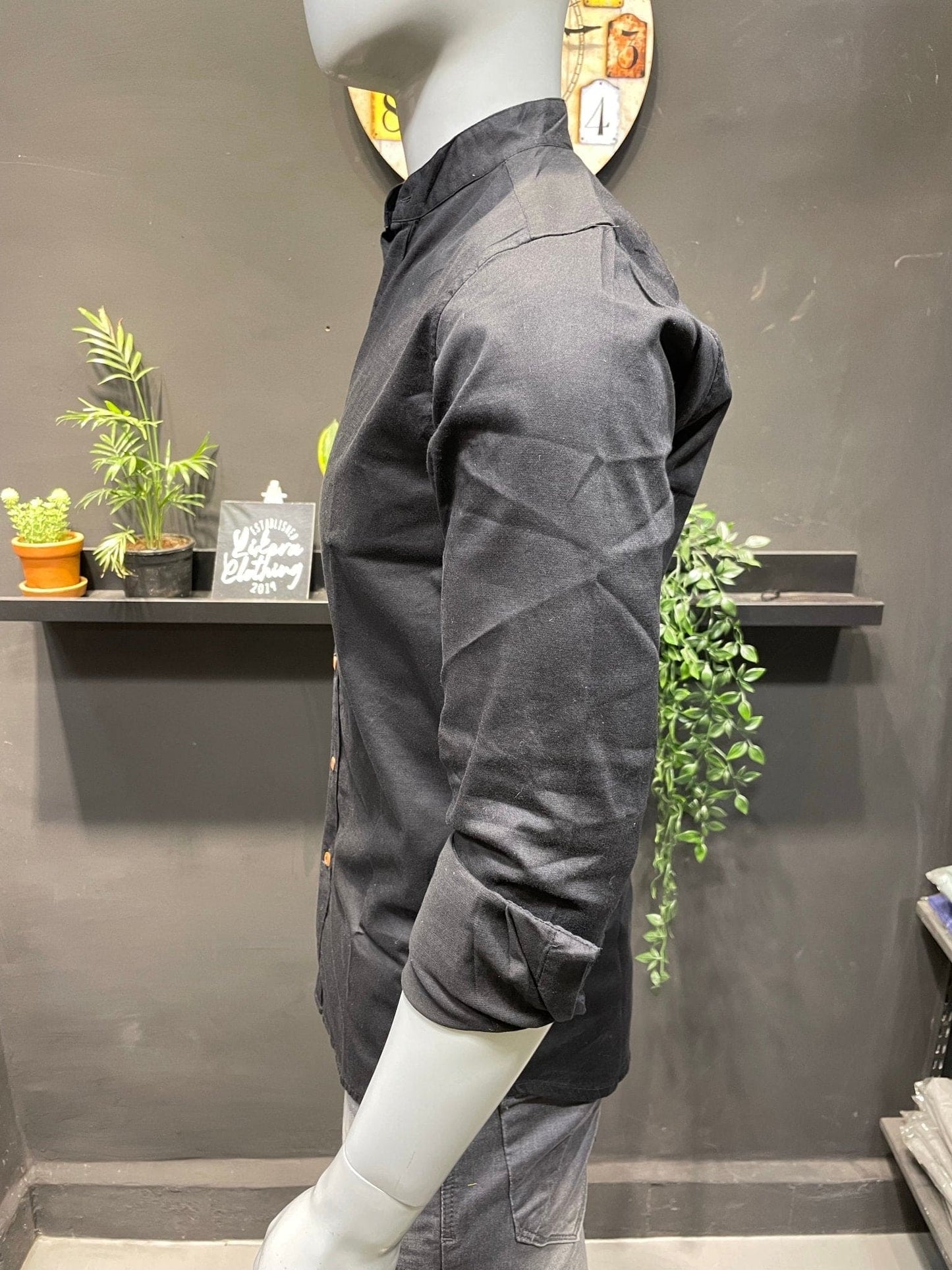 Black Lycra Chinese Collar Shirt - likera Clothing Co