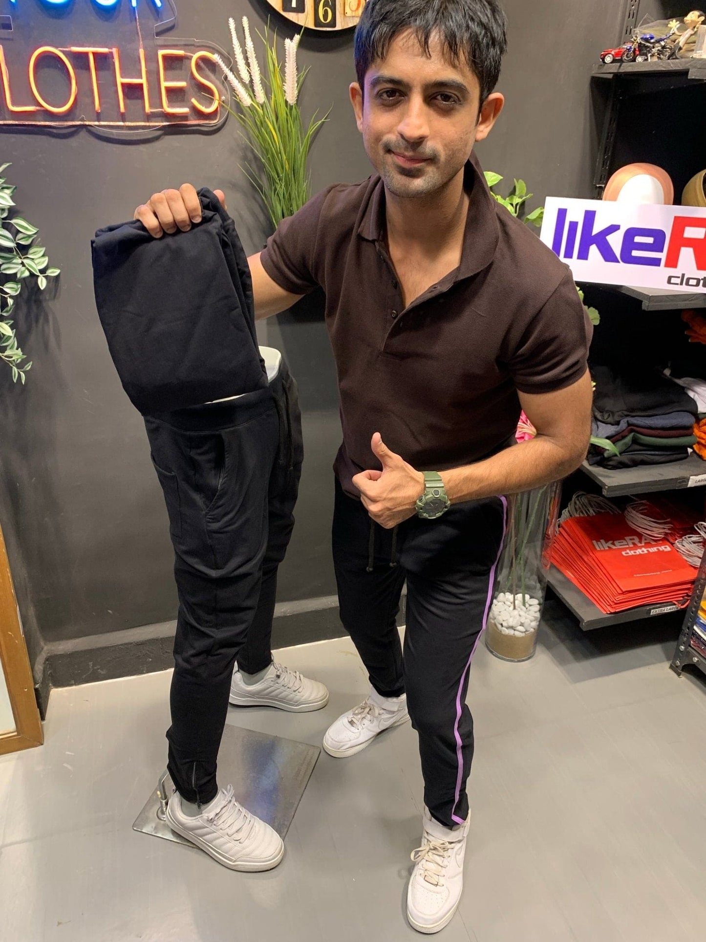 Black Lycra Track-Pant with Piping - likera Clothing Co