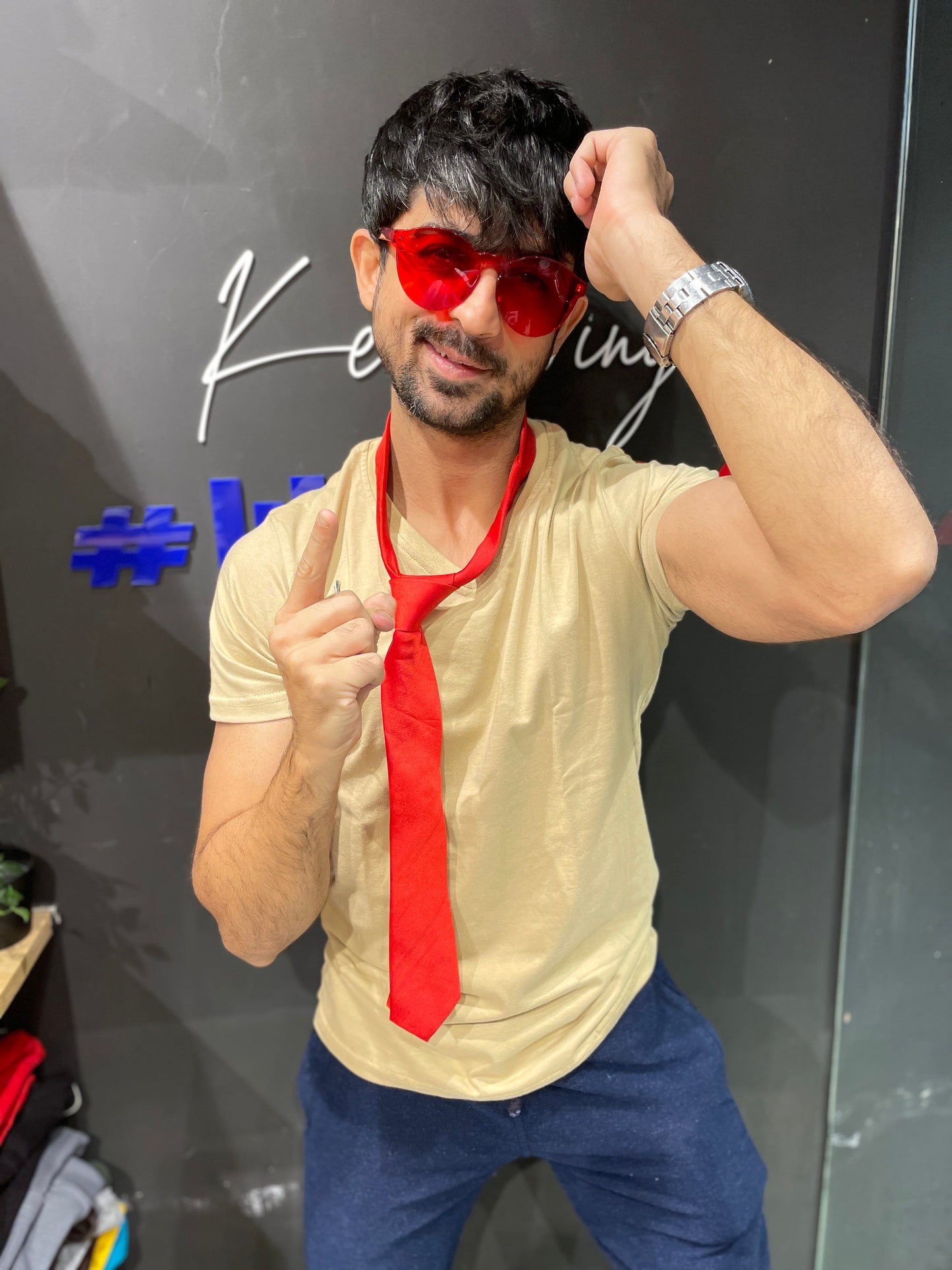 Beige V Neck Basic Tshirt