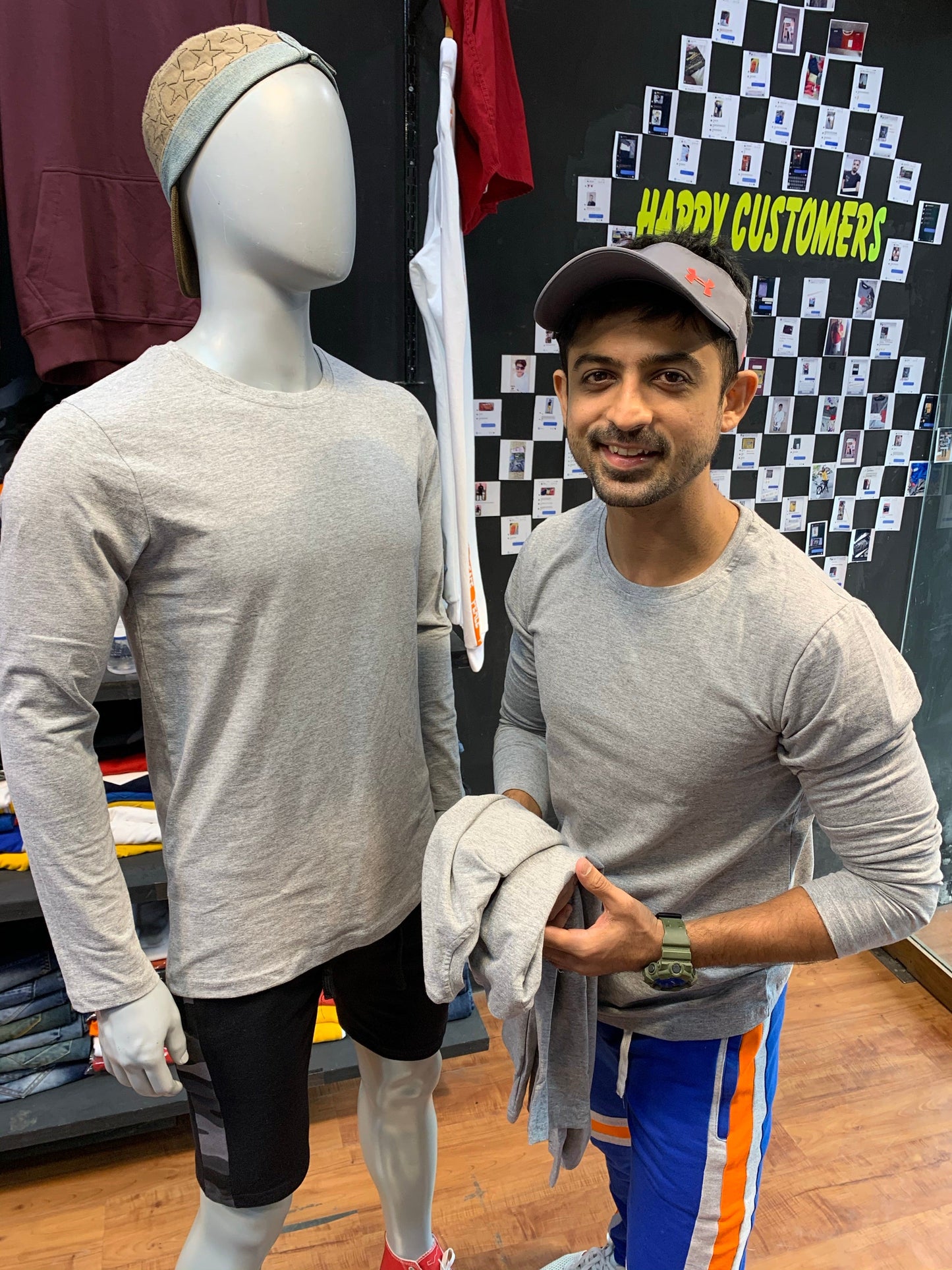 Grey Melange Basic Cotton Full Sleeves Tshirt