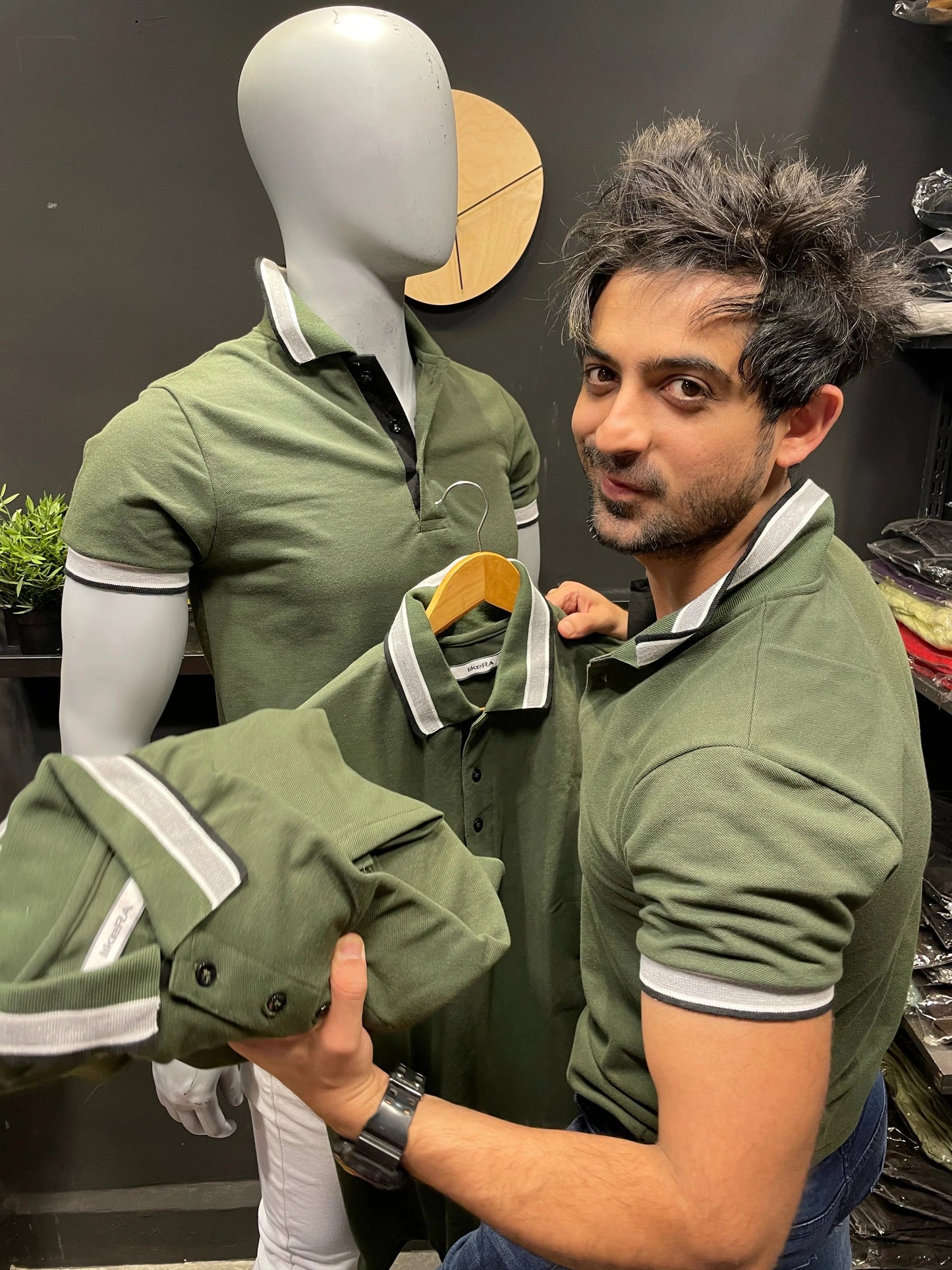 Olive Polo with Black Placket