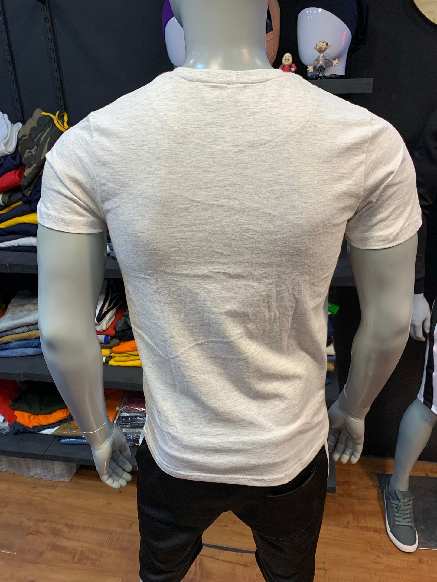 Ecru Melange V Neck Basic Tshirt