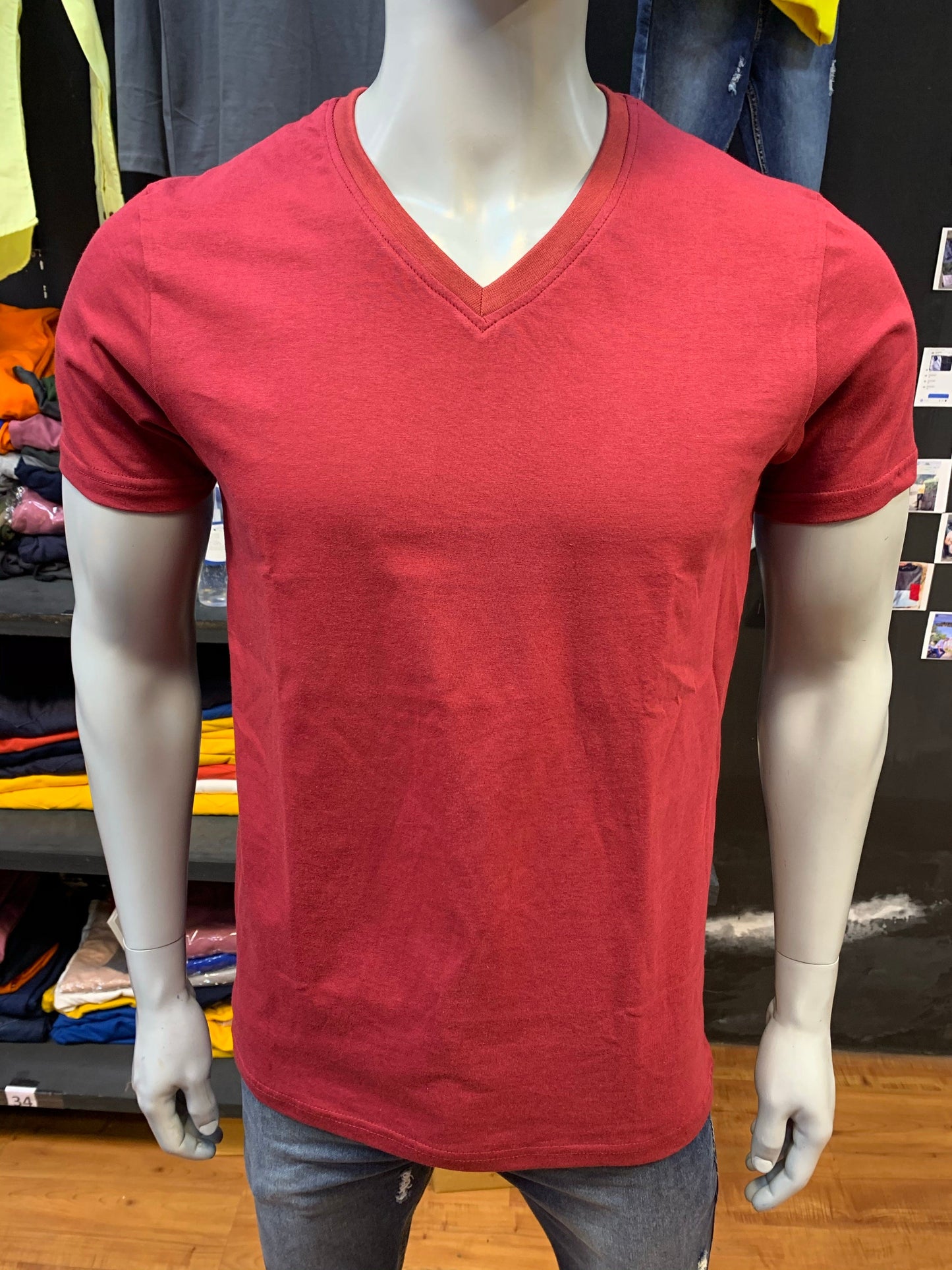 Maroon V Neck Basic Tshirt