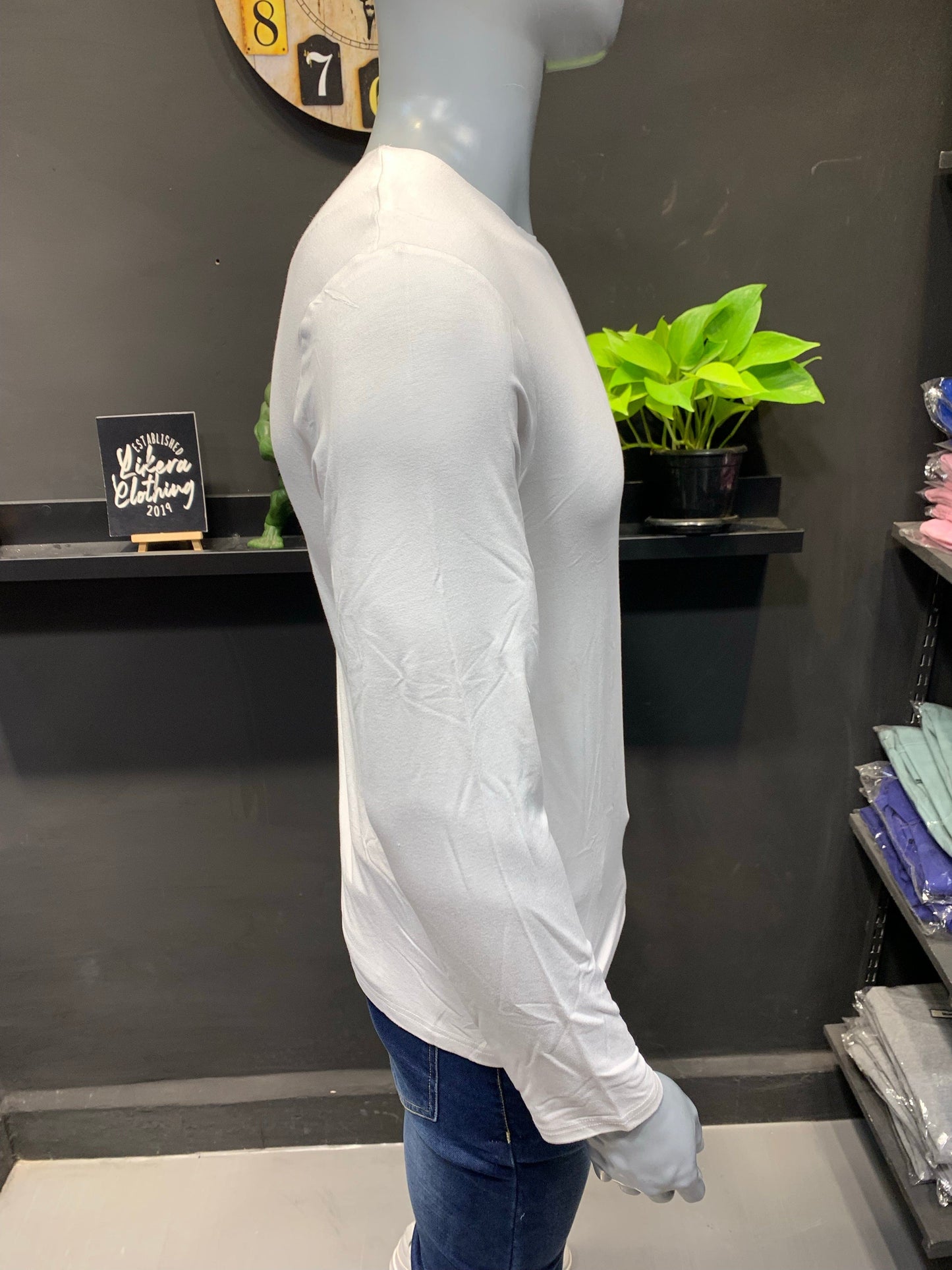 White Raw Neck Thumb hole Tshirt