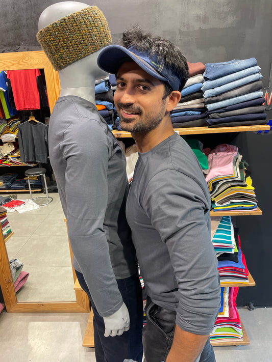 Steel Grey Basic Cotton Full Sleeves Tshirt