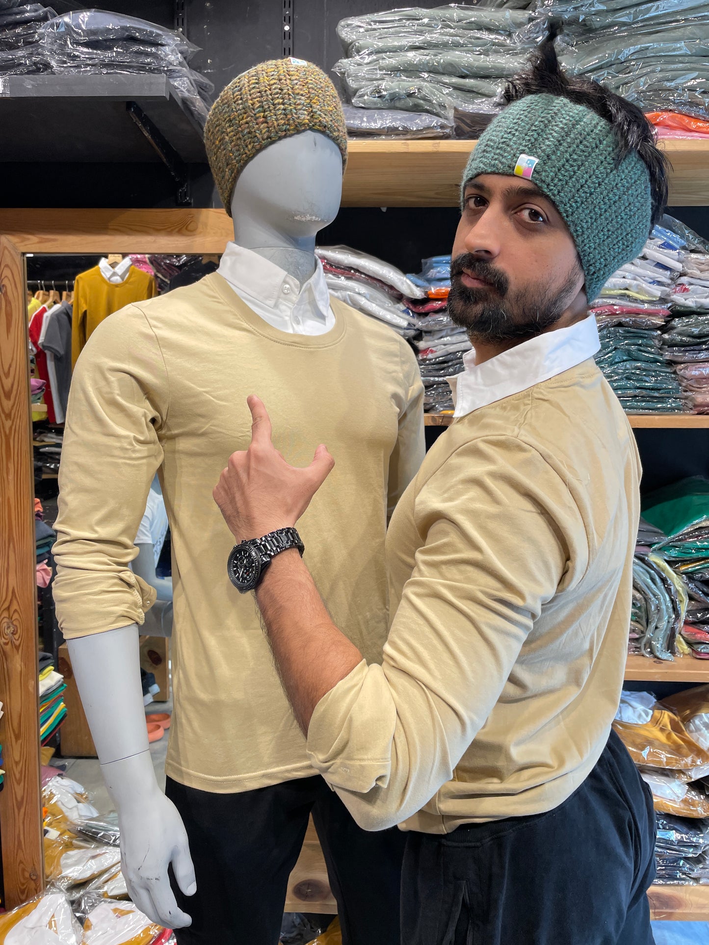 Beige Pull Over Type Collar Tee