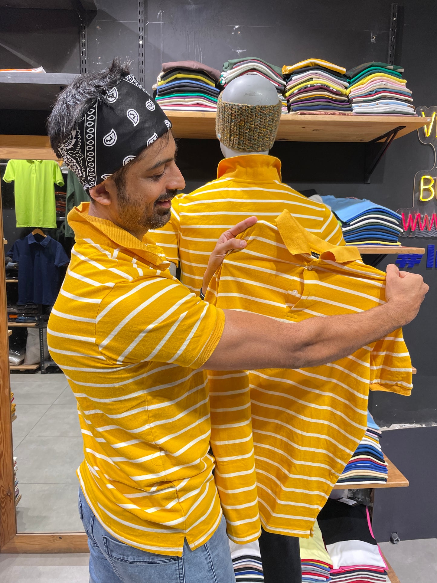 Yellow / White Stretch Polo Tshirt