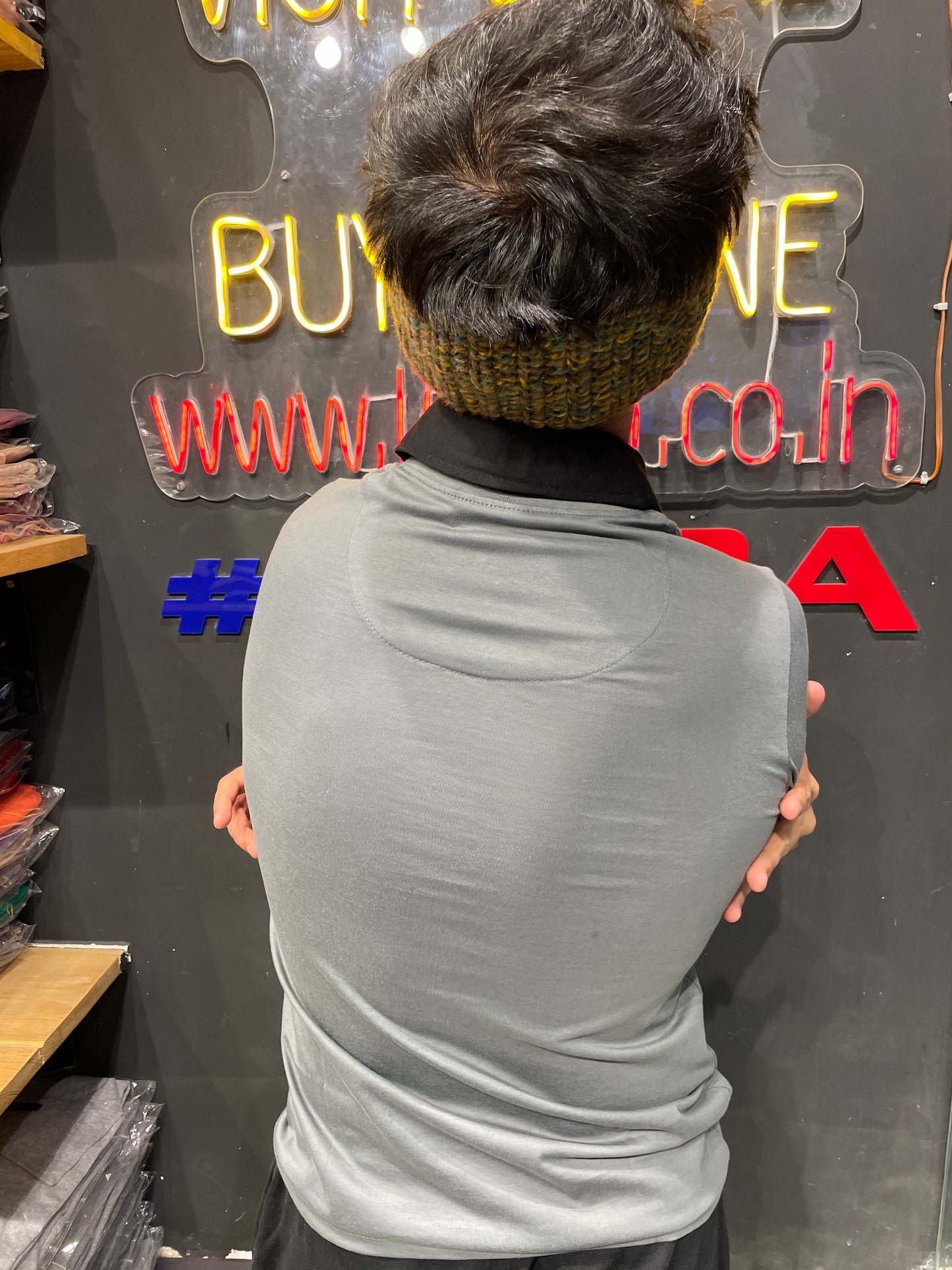 Steel Grey/Black Pull Over Type Collar Tee