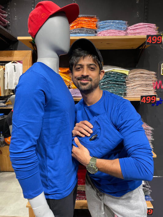 Royal Blue Basic Cotton Full Sleeves Tshirt
