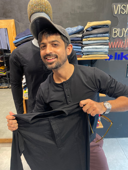 Black 5 Button Stretchable Henley