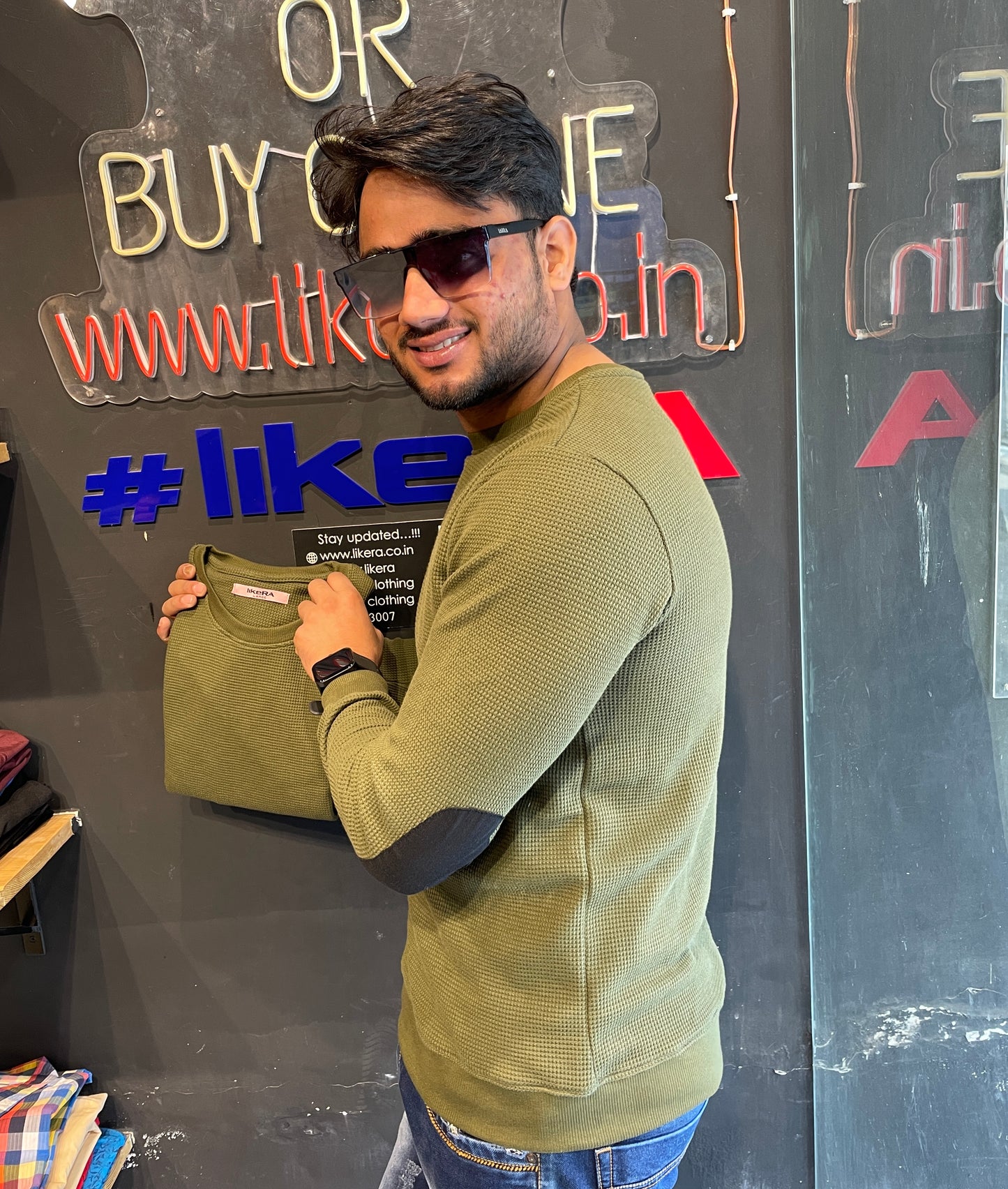 Olive Sweatshirt with Elbow Patch
