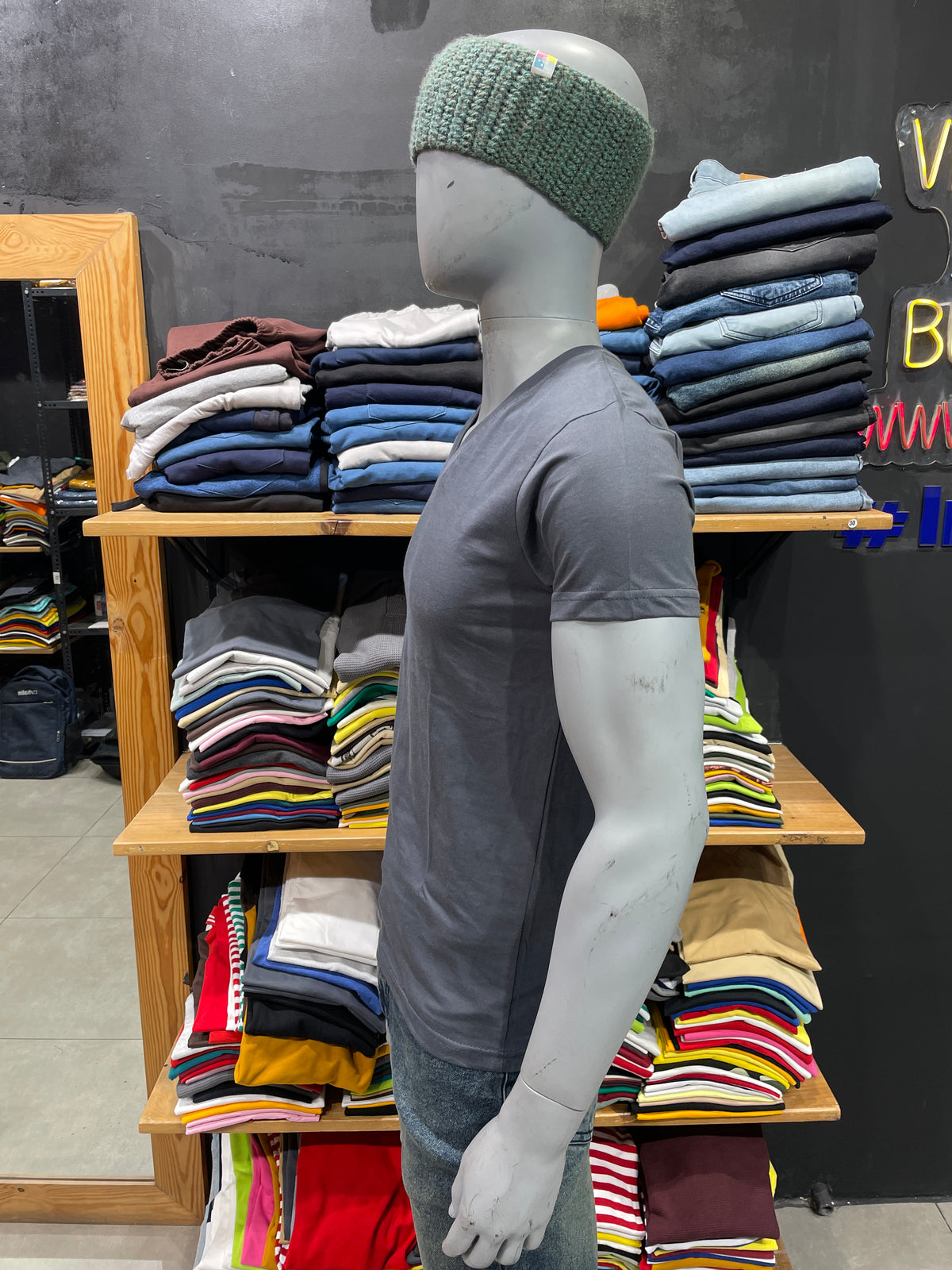 Steel Grey V Neck Basic Tshirt
