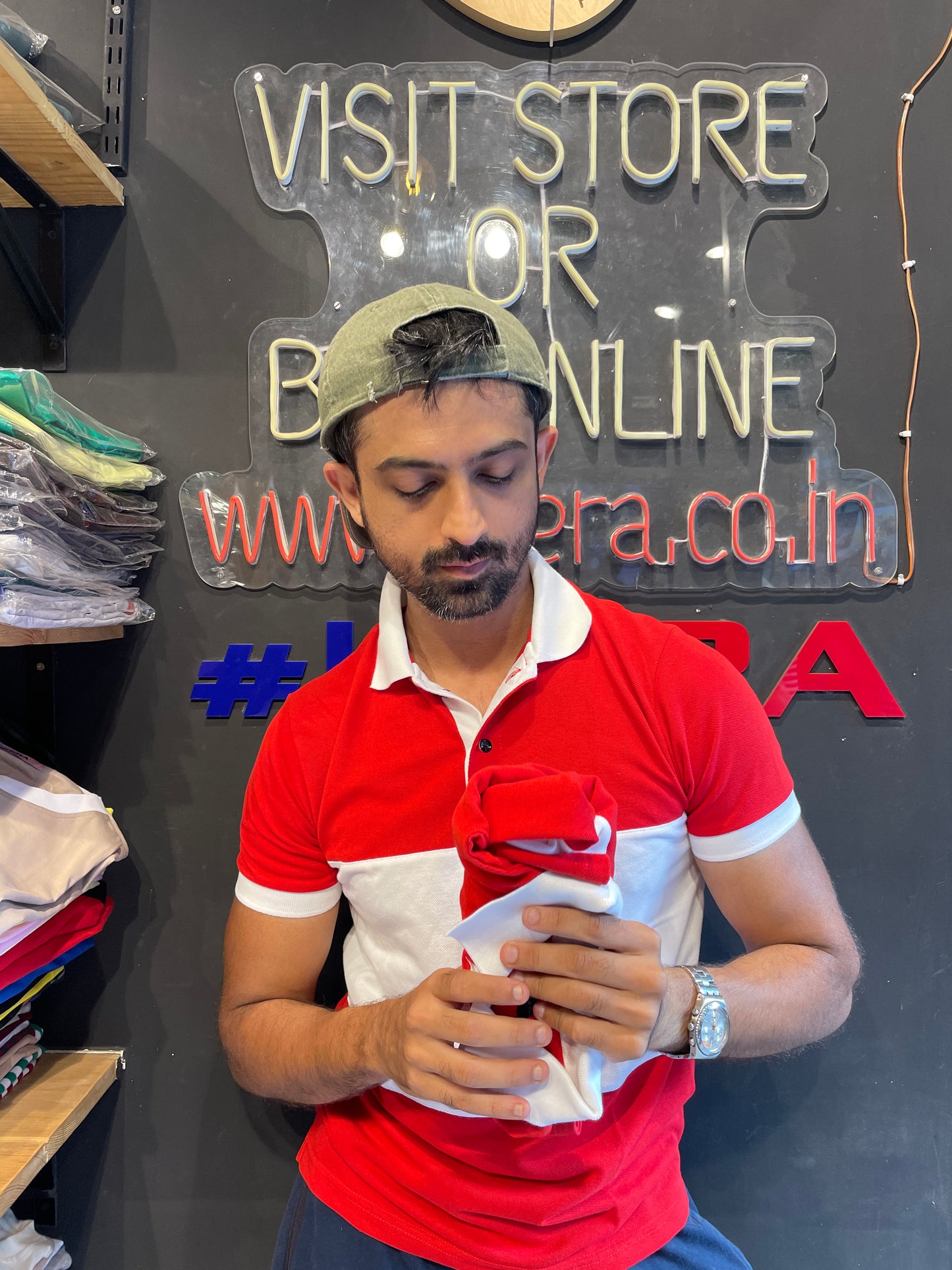 Red / White Colour Block Polo Tshirt